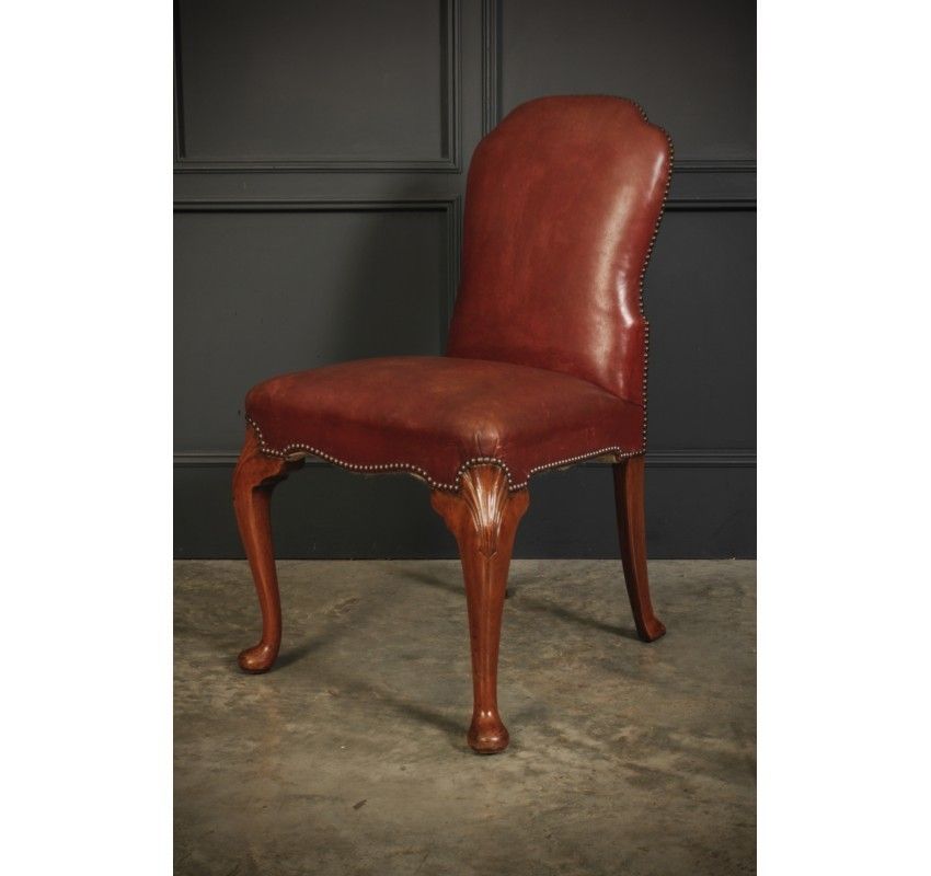 Pair Of Queen Anne Style Walnut & Leather Chairs photo vinterior