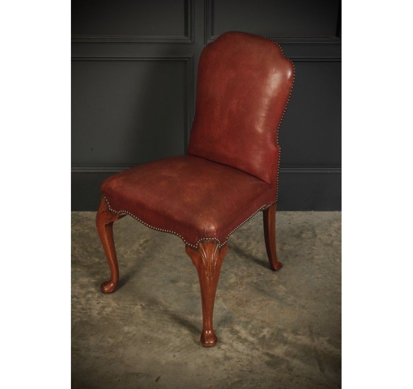 Pair Of Queen Anne Style Walnut & Leather Chairs photo buy