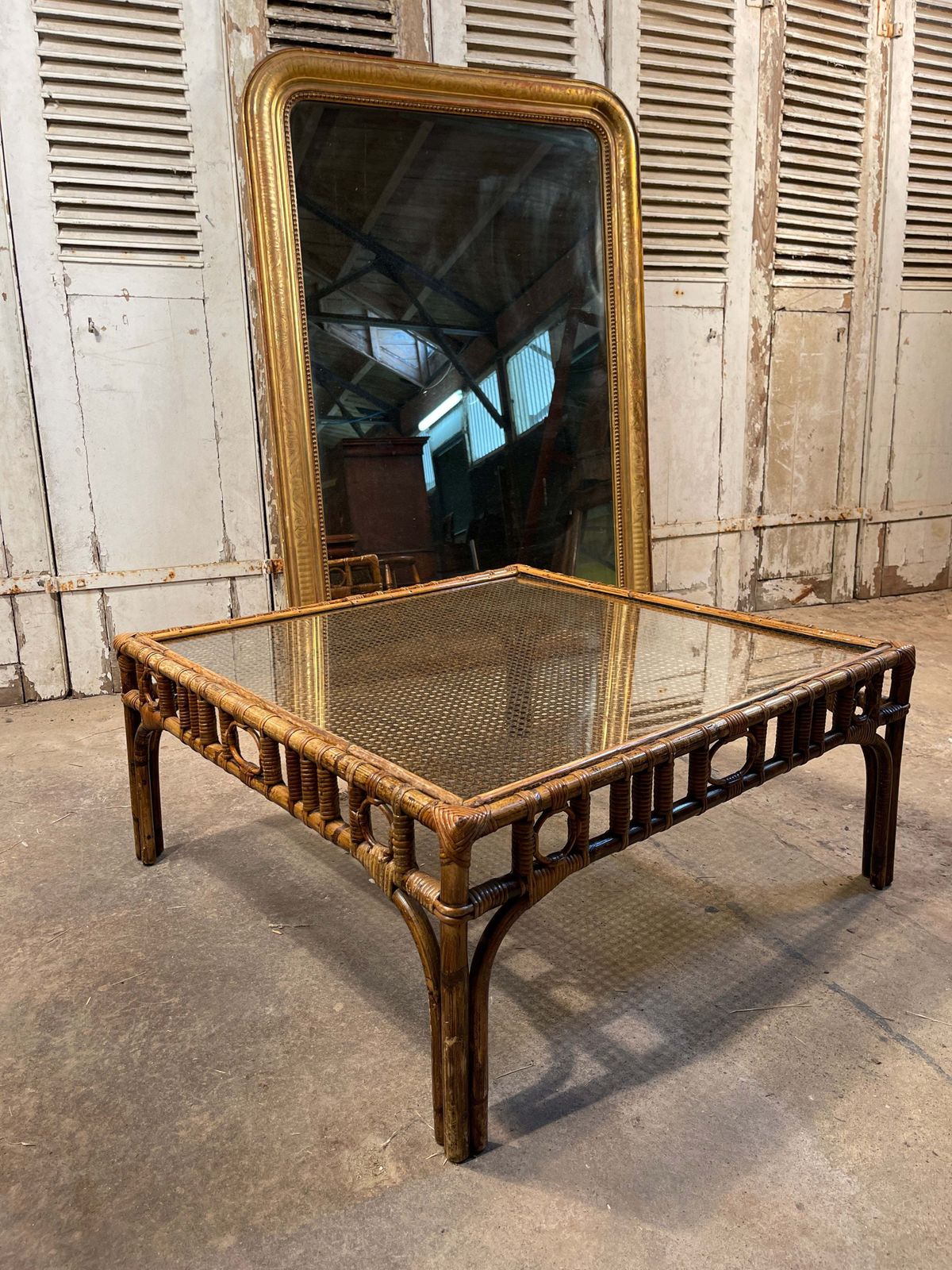 Mid Century Modern Italian Vivai Del Sud Hollywood Regency Bamboo Cane Glass Coffee Table photo buy