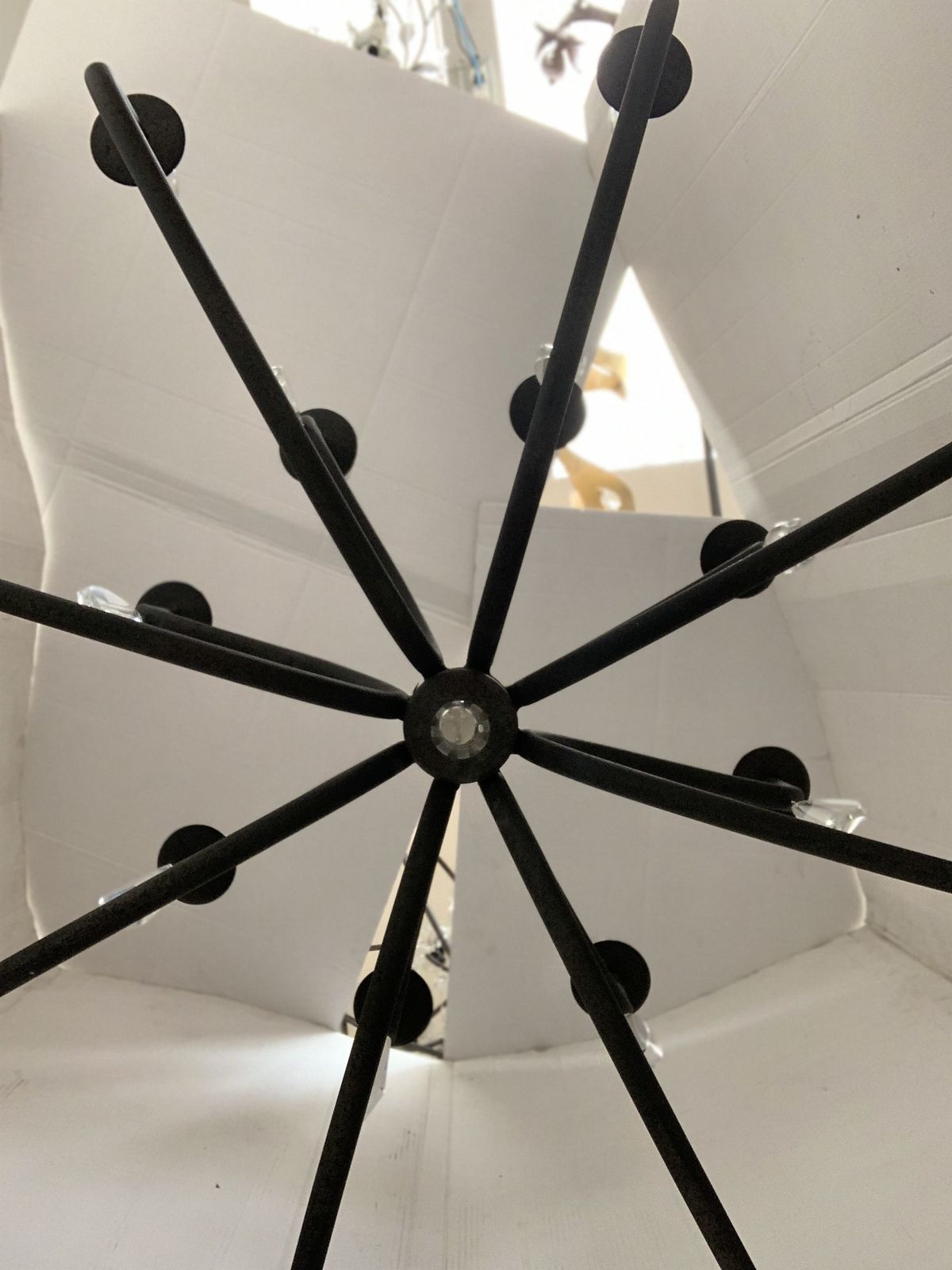 Chandelier In Matt Black Metal, 20 Lights, Wrought Iron Florentine Art Made In Italy photo vinterior