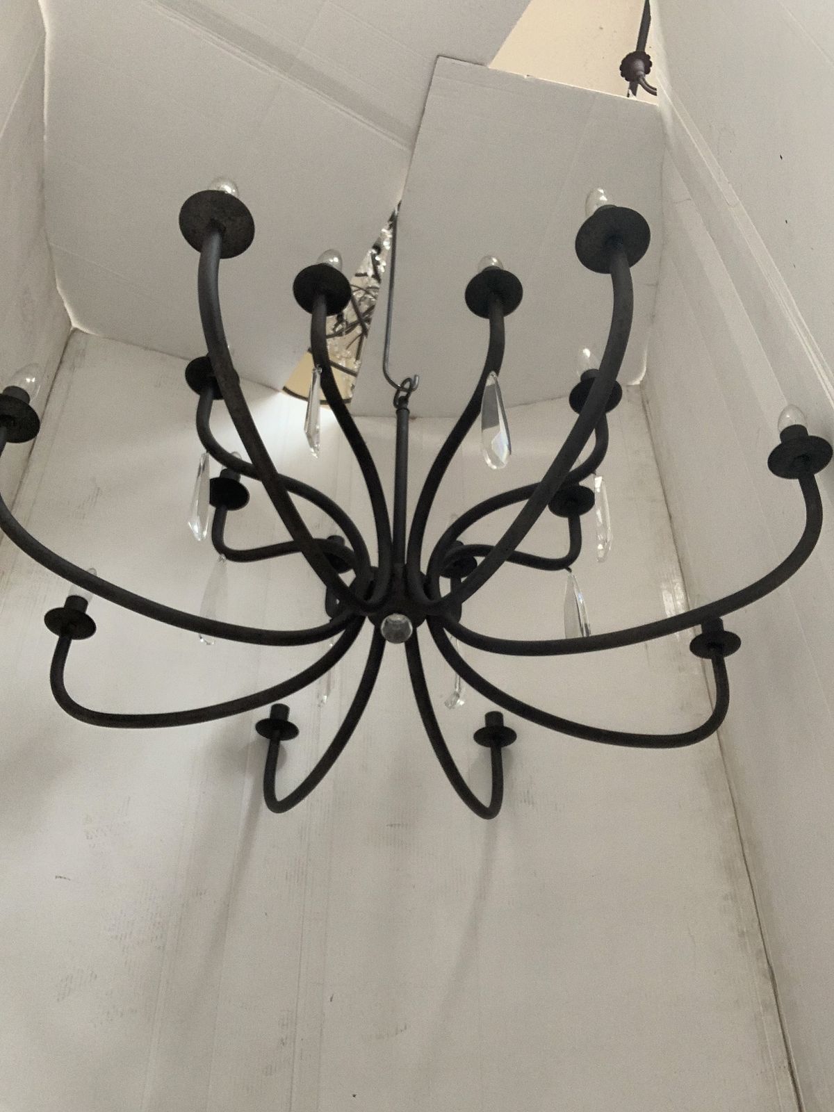 Chandelier In Matt Black Metal, 20 Lights, Wrought Iron Florentine Art Made In Italy photo vintage