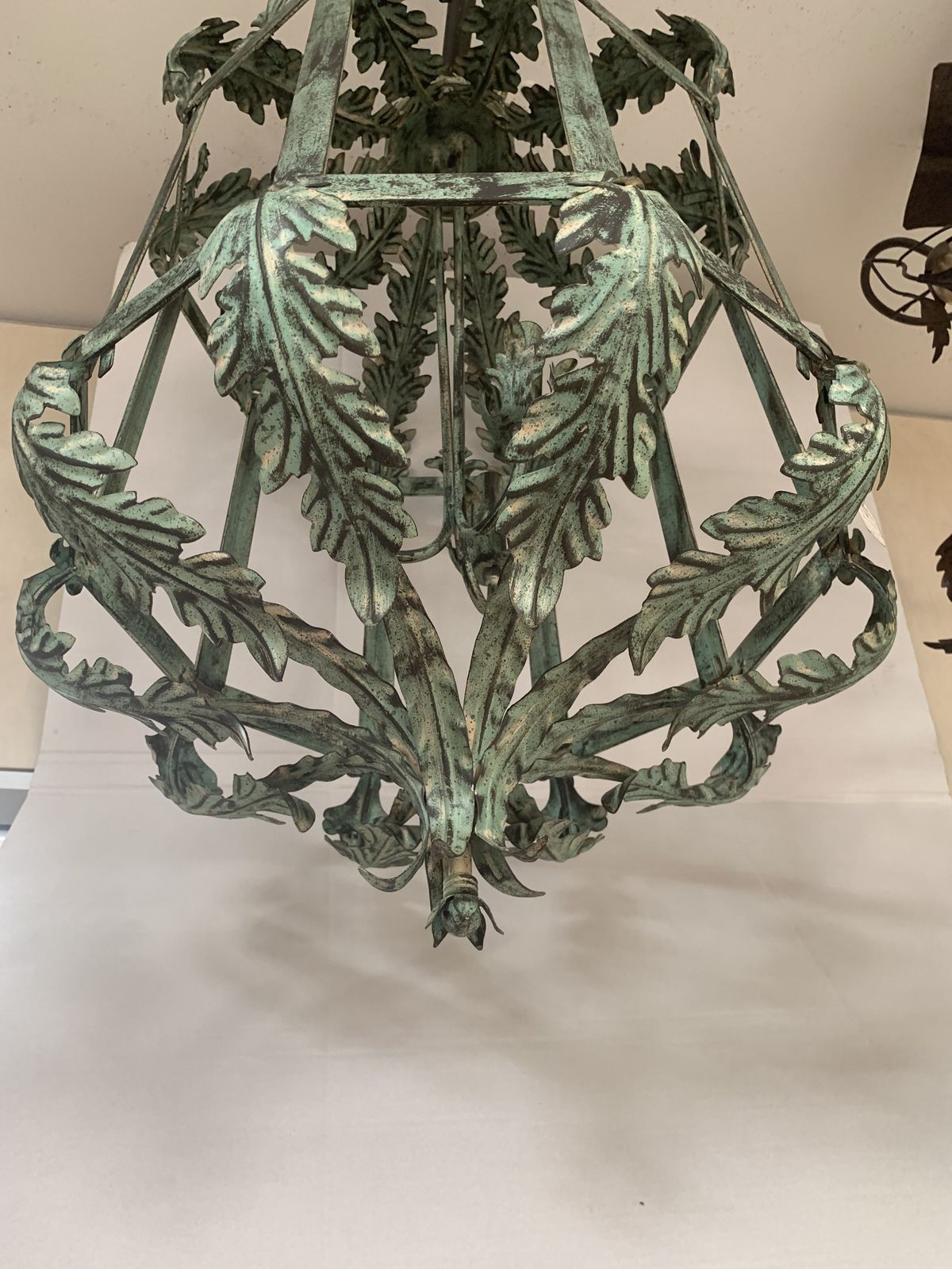 Chandelier In Green + Argilla Metal Big And Impressive  Wrought Iron Florentine Art Made In Italy photo for sale