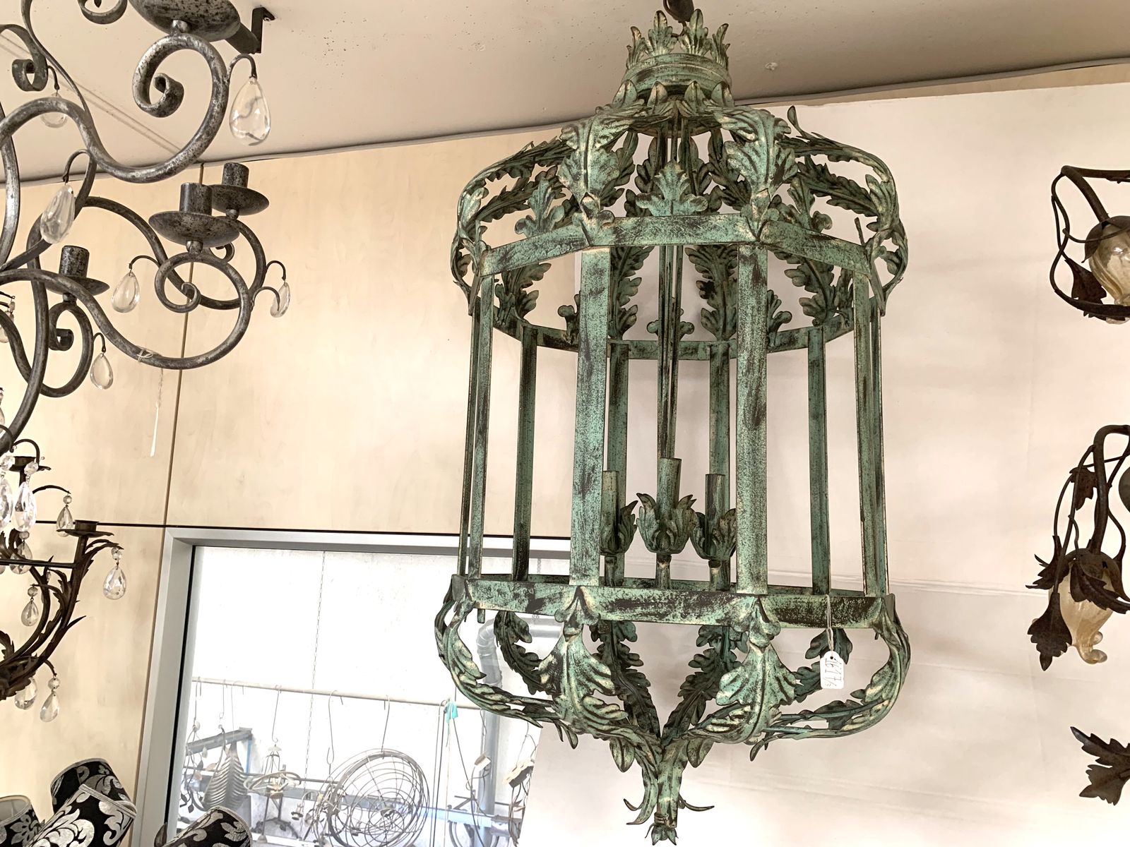 photo for sale Chandelier In Green + Argilla Metal Big And Impressive  Wrought Iron Florentine Art Made In Italy
