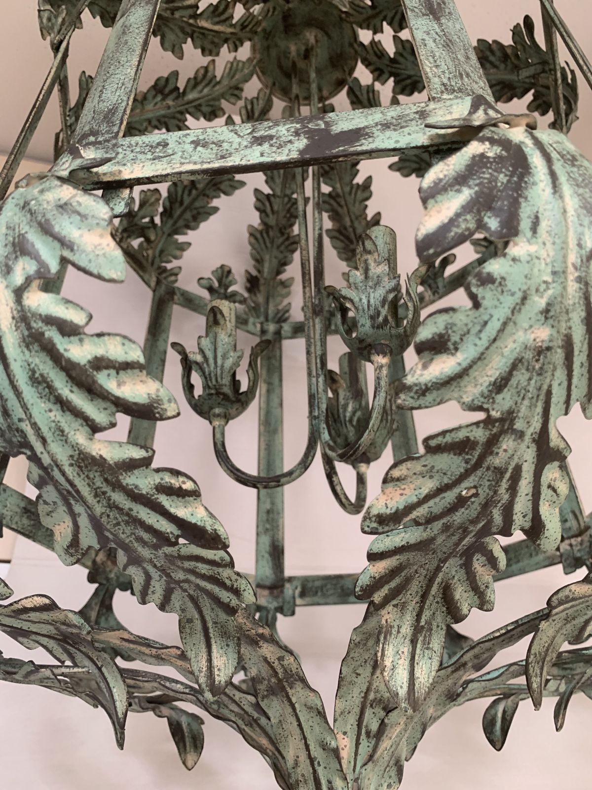 Lighting Chandelier In Green + Argilla Metal Big And Impressive  Wrought Iron Florentine Art Made In Italy photo