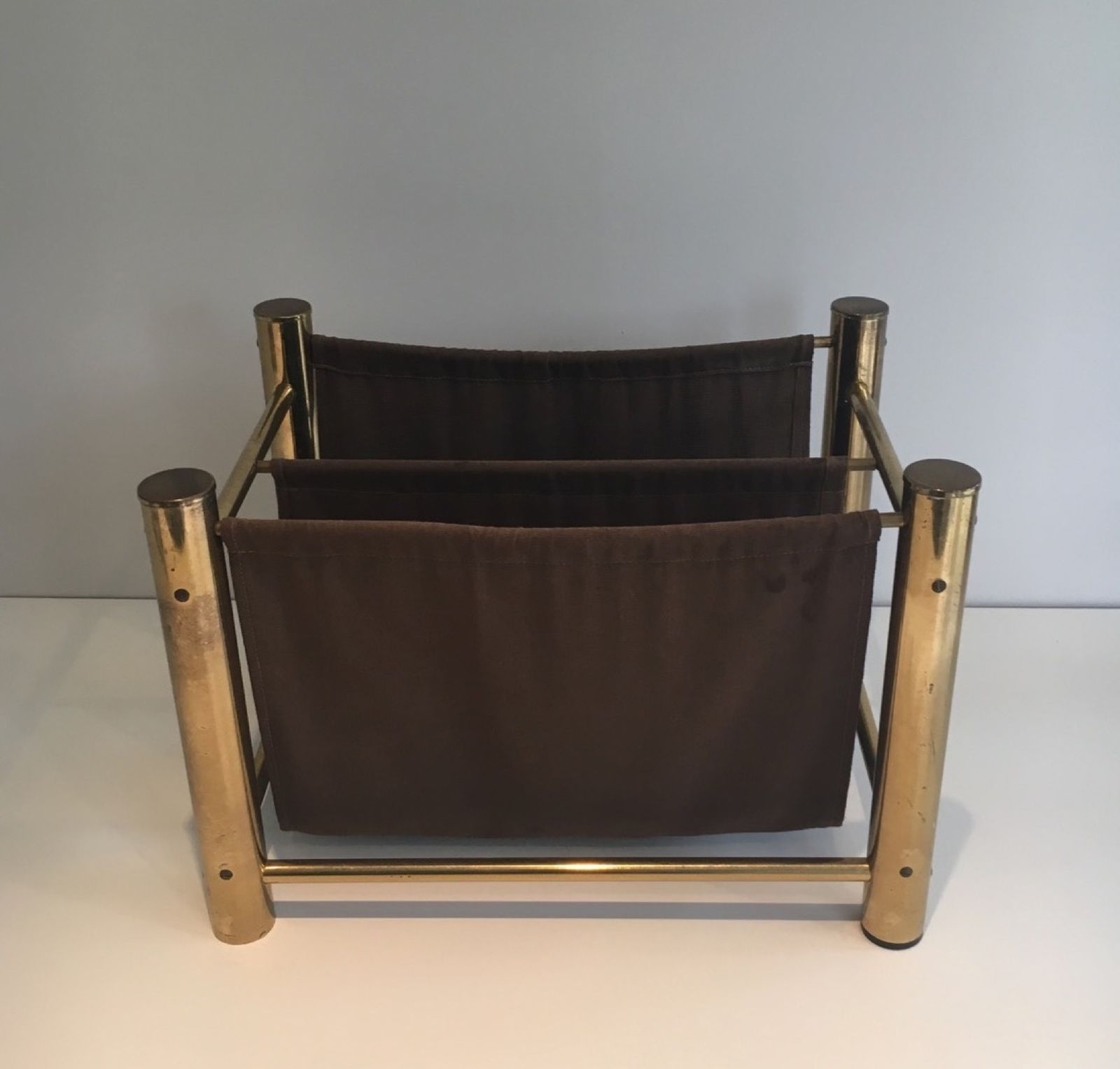 Gilt Metal And Fabric Magazine Rack photo Home Decor