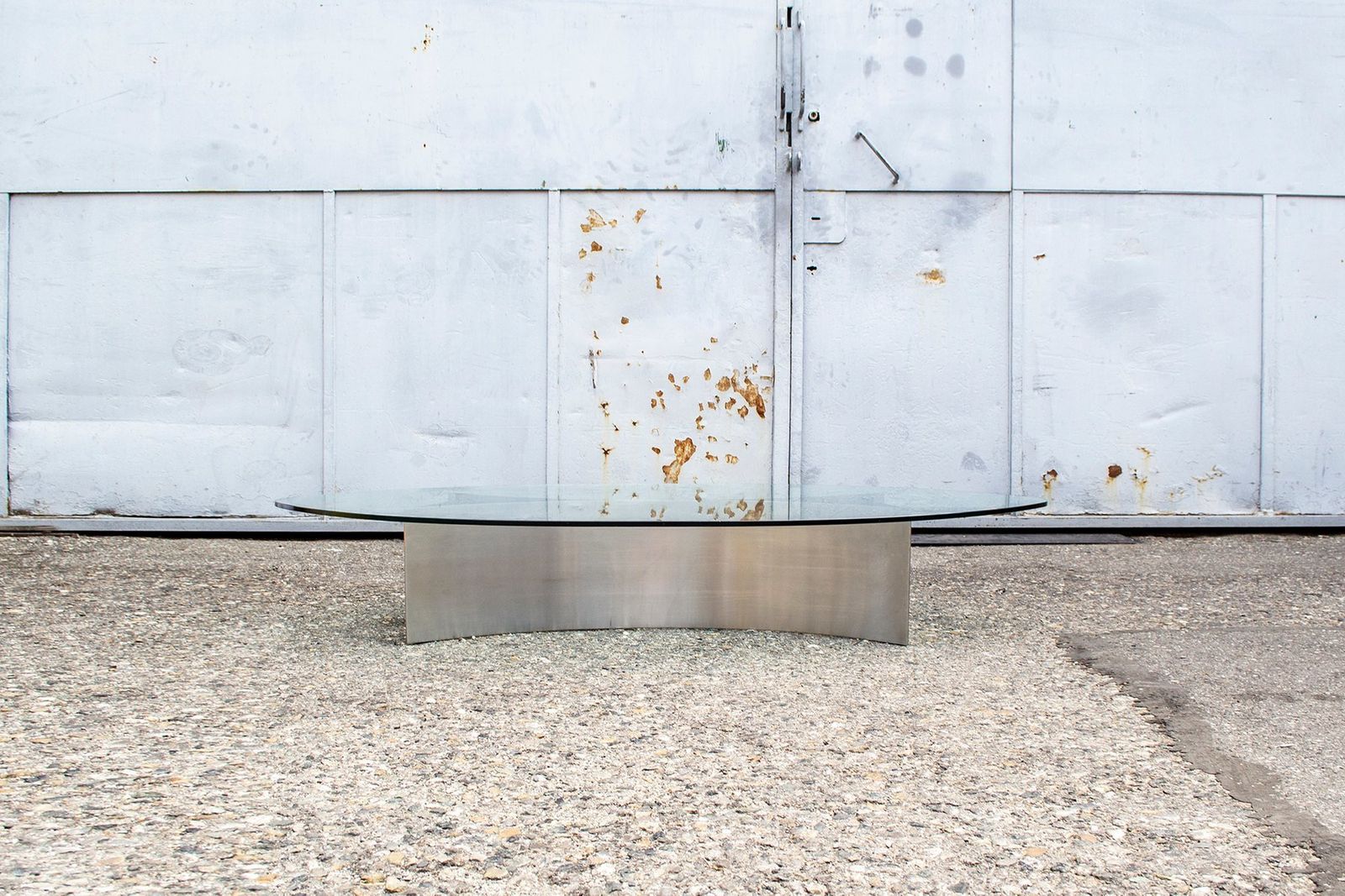 Brutalist Coffee Table With Steel Base And Glass Top, Italy, 1970s photo Furniture