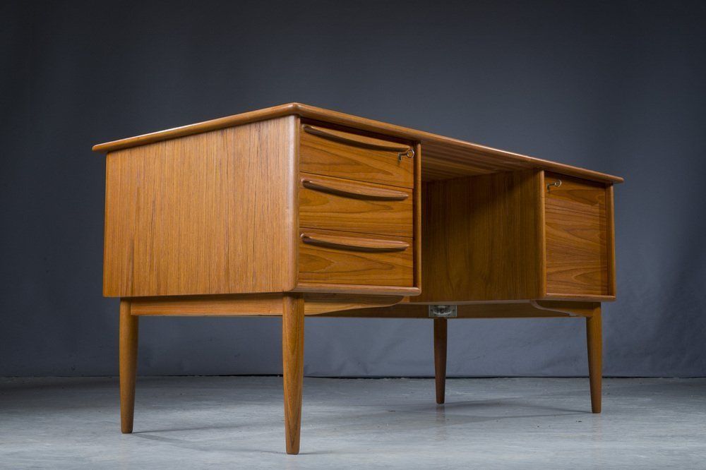 Mid Century Danish Modern Teak Desk By Svend Madsen For Falster, 1970s photo vintage
