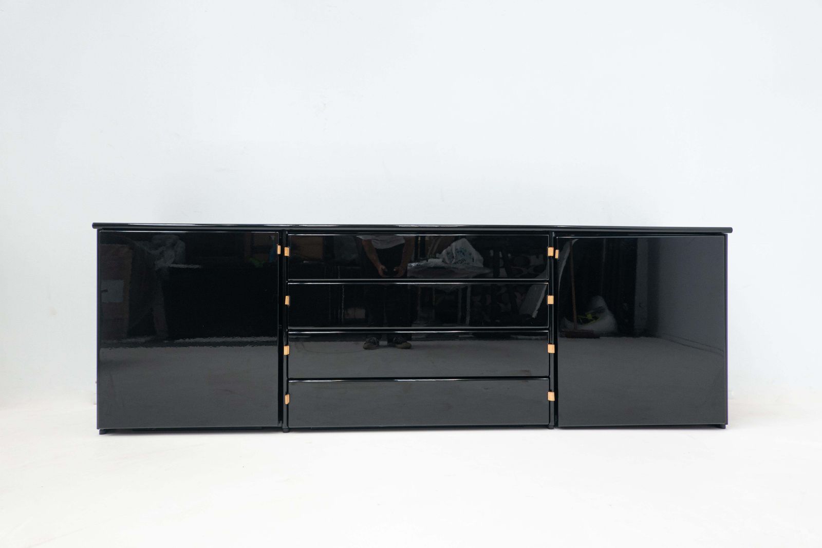 Mid Century Modern Black Sideboard, Leather Handles, Italy, 1960s photo furniture