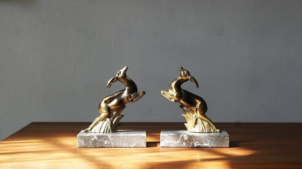 Art Deco Antelope Bookends On Marble Bases, France, 1930s, Set Of 2 photo furniture