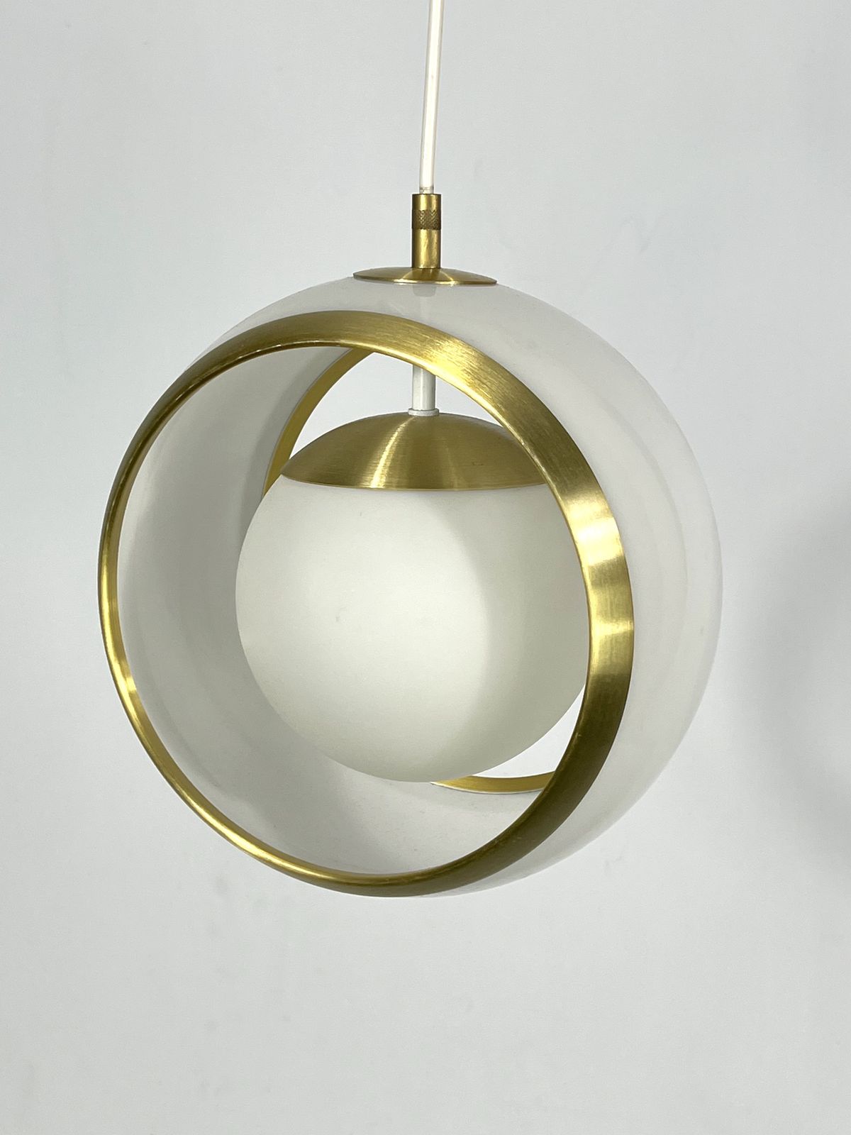 Stilux Milano, Gilded Aluminum, Opaline And Perspex Pendant. Italy 1960s photo buy