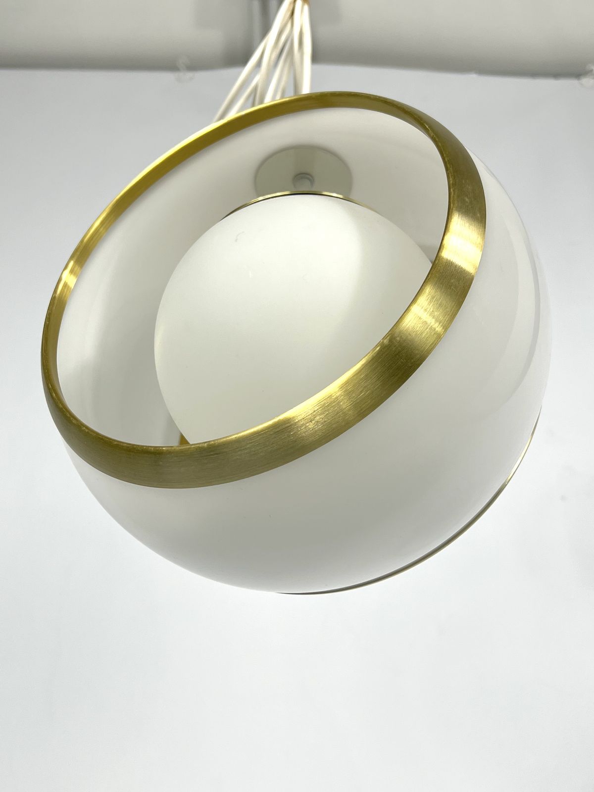Stilux Milano, Gilded Aluminum, Opaline And Perspex Pendant. Italy 1960s photo vintage