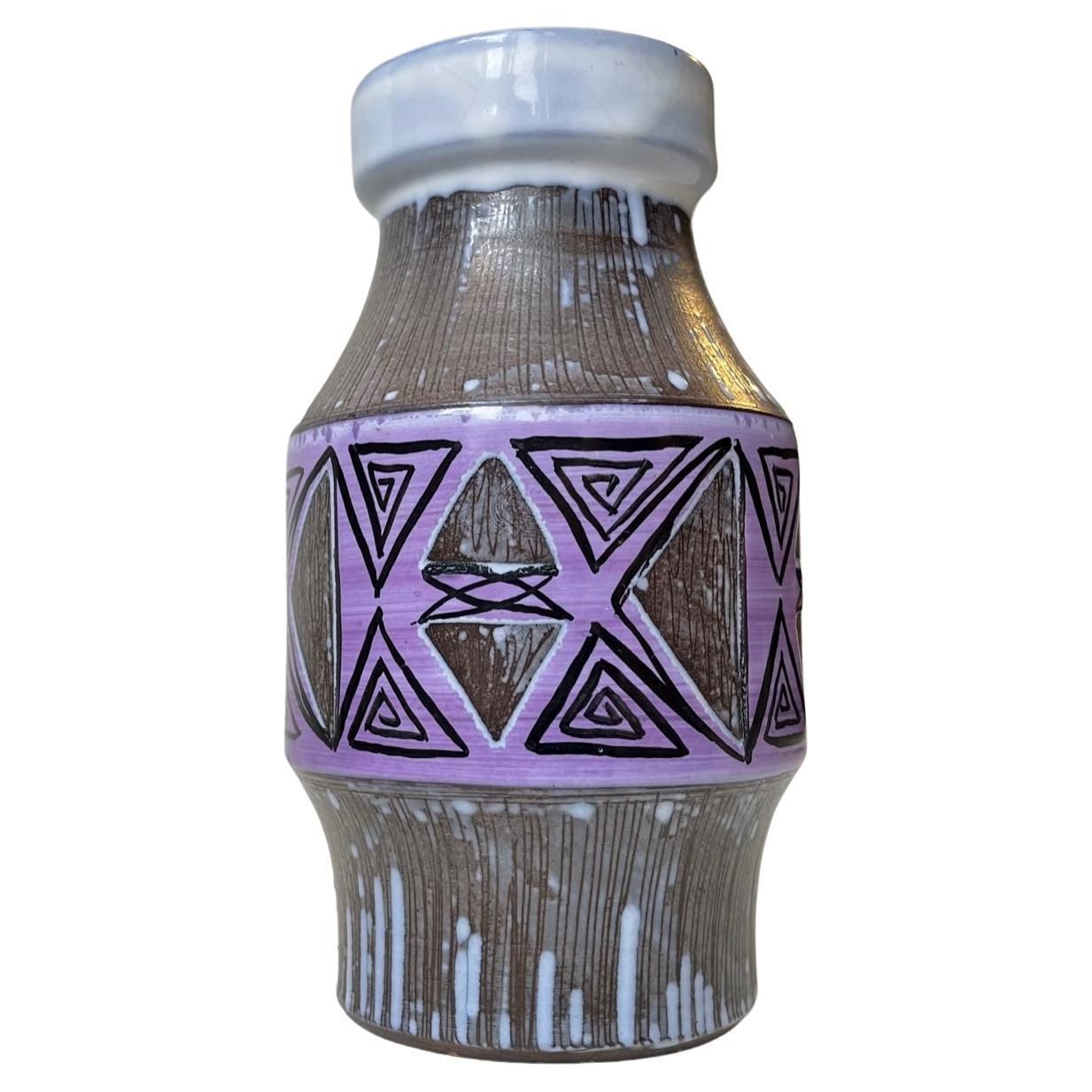 Glazed Purple Pottery Vase From Laholm Sweden, 1960s