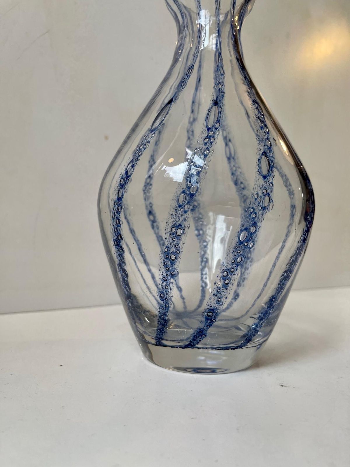 Murano Glass Vase With Blue Stripes Attributed To Barovier & Toso photo vinterior