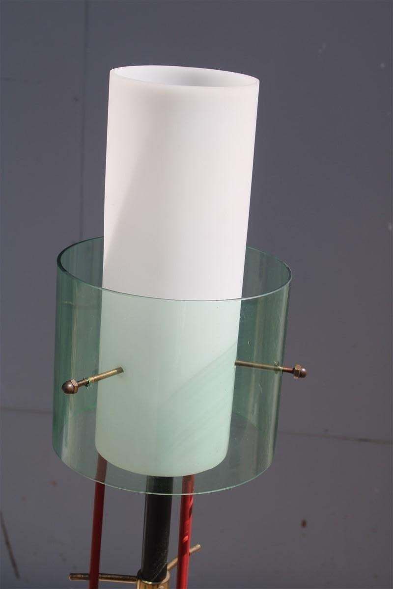 Mid Century Italian Floor Lamp Brass Glass And Plexiglass Red Parts 1950s Stilux photo buy