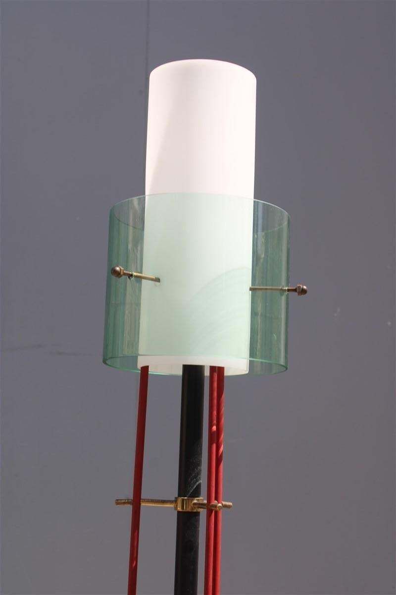 photo furniture Mid Century Italian Floor Lamp Brass Glass And Plexiglass Red Parts 1950s Stilux
