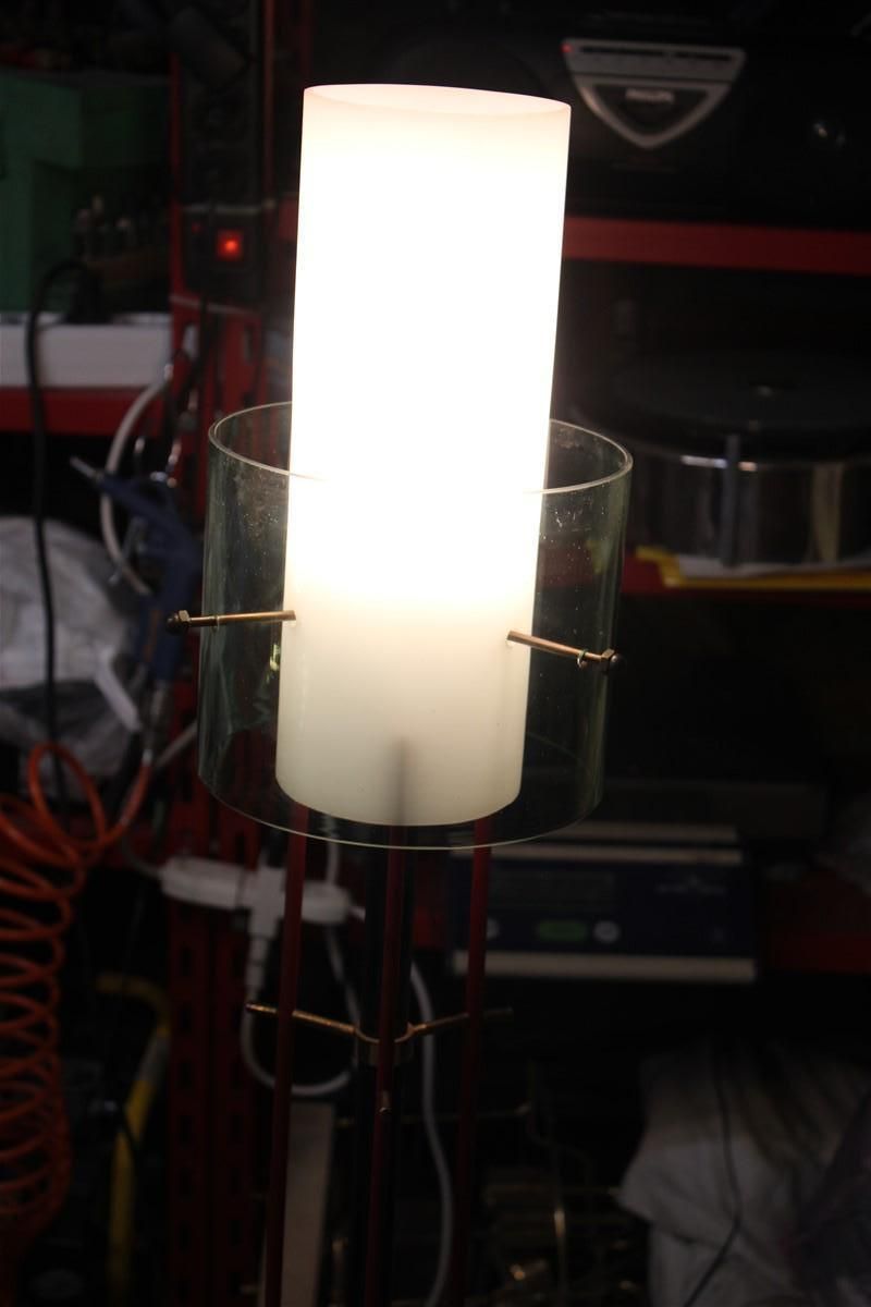 Lighting Mid Century Italian Floor Lamp Brass Glass And Plexiglass Red Parts 1950s Stilux photo