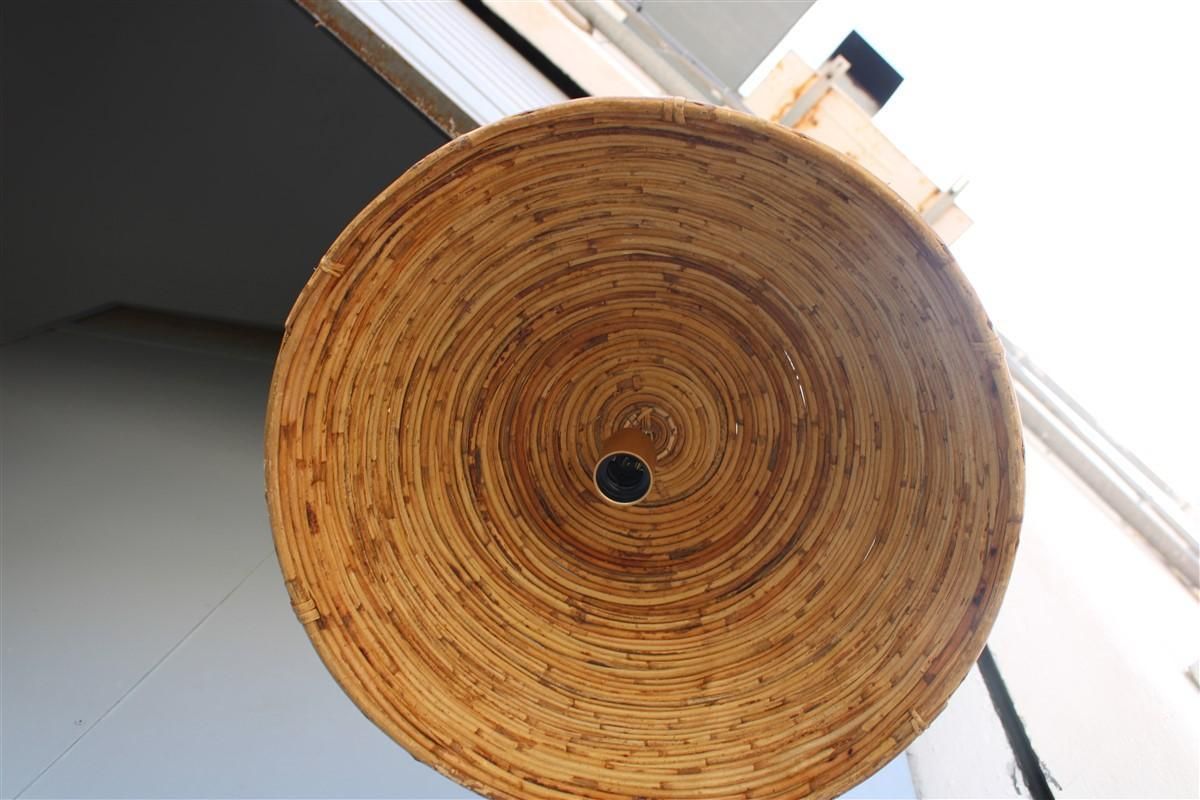 Lighting Mid Century Italian Design Round Chandelier Bamboo Whit Brass Part, 1950s photo