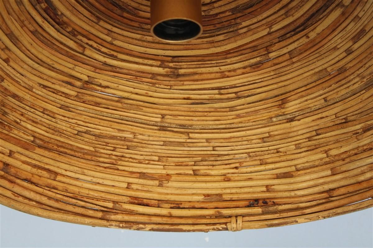 1050.0 Mid Century Italian Design Round Chandelier Bamboo Whit Brass Part, 1950s photo