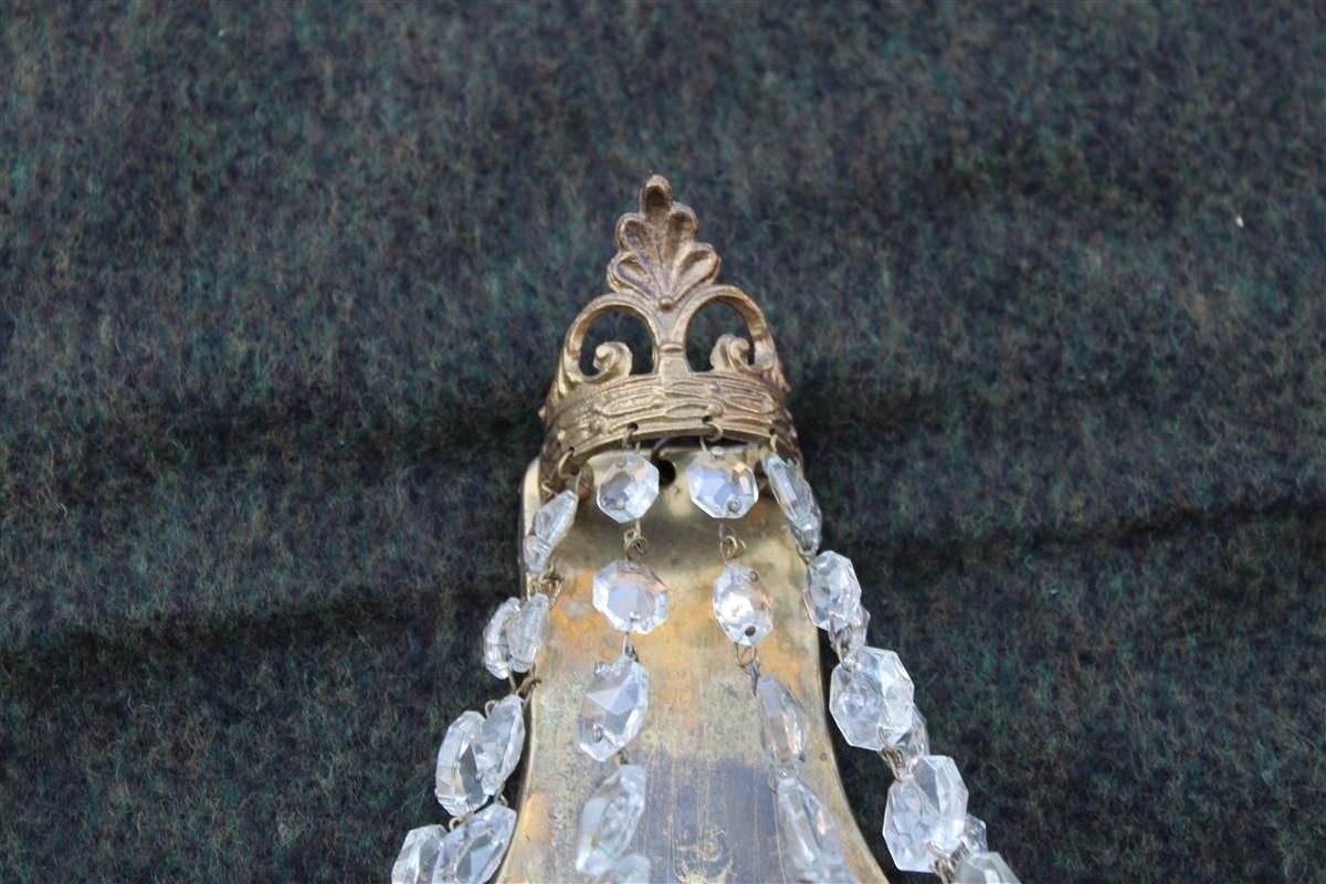Small Pair Of French Wall Lamps In Machined Brass And 1950s Crystals Baroque photo for sale