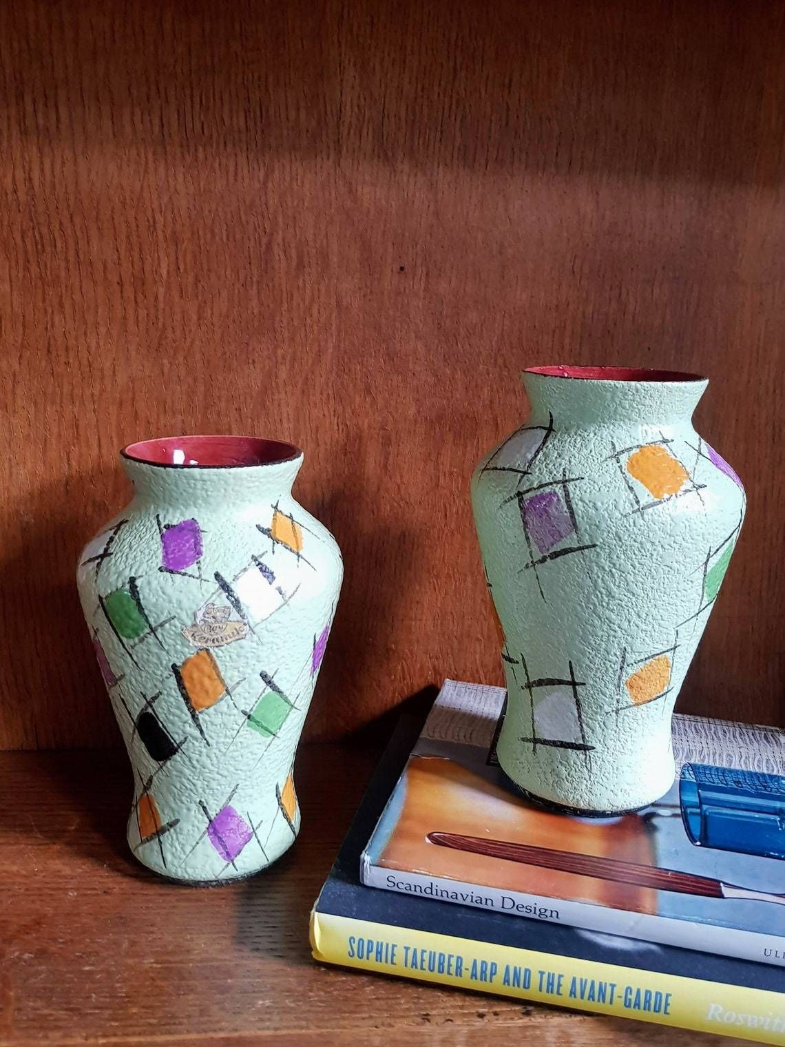 photo furniture Set Of Two Vintage Fat Lava Hand Painted Ceramic Vases By Bay Keramik   West Germany   1960s