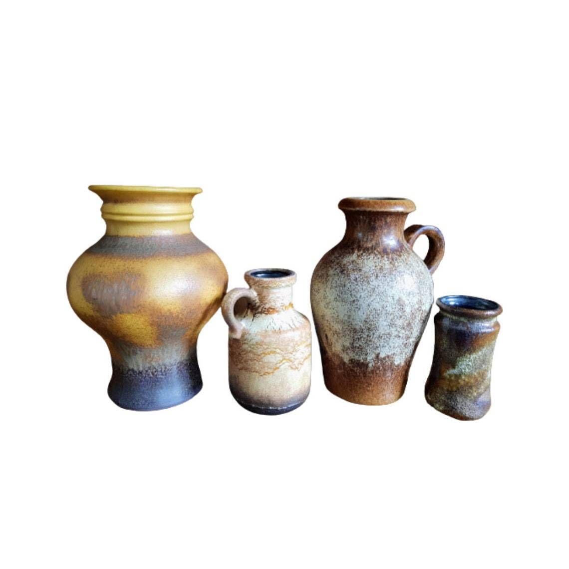 Vintage Set Of Four West German Ceramic Vases   Fat Lava   Scheurich   1960s
