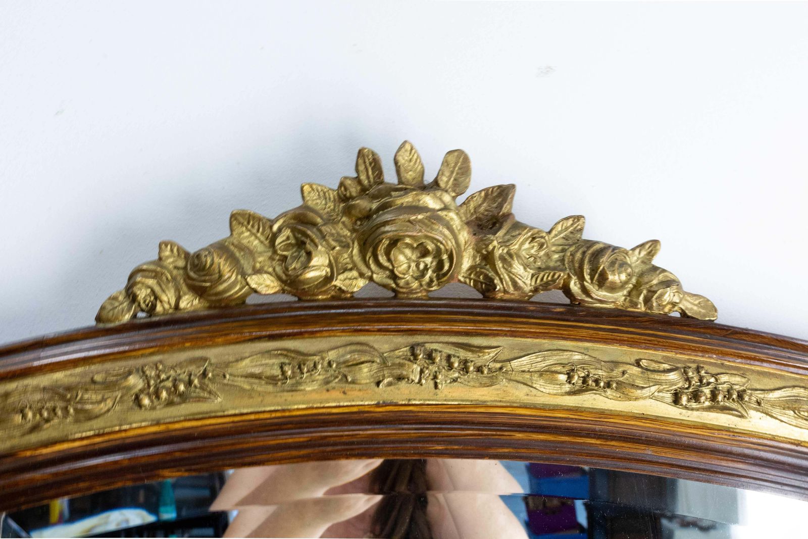 Miroir mural en stuc, imitation bois et dorures, vers 1920 photo Décoration