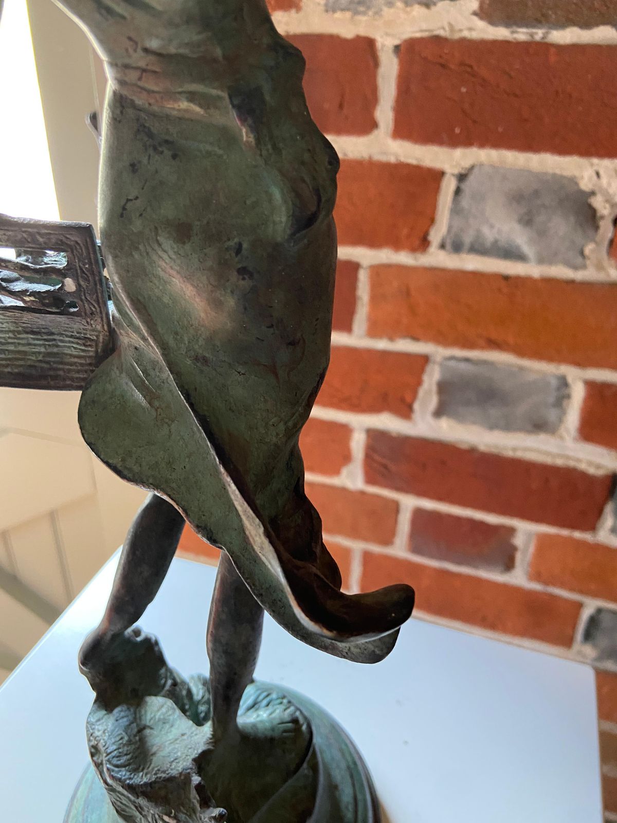 Mid Century Verdigris Bronze Figure Of A Girl Releasing Doves photo Art