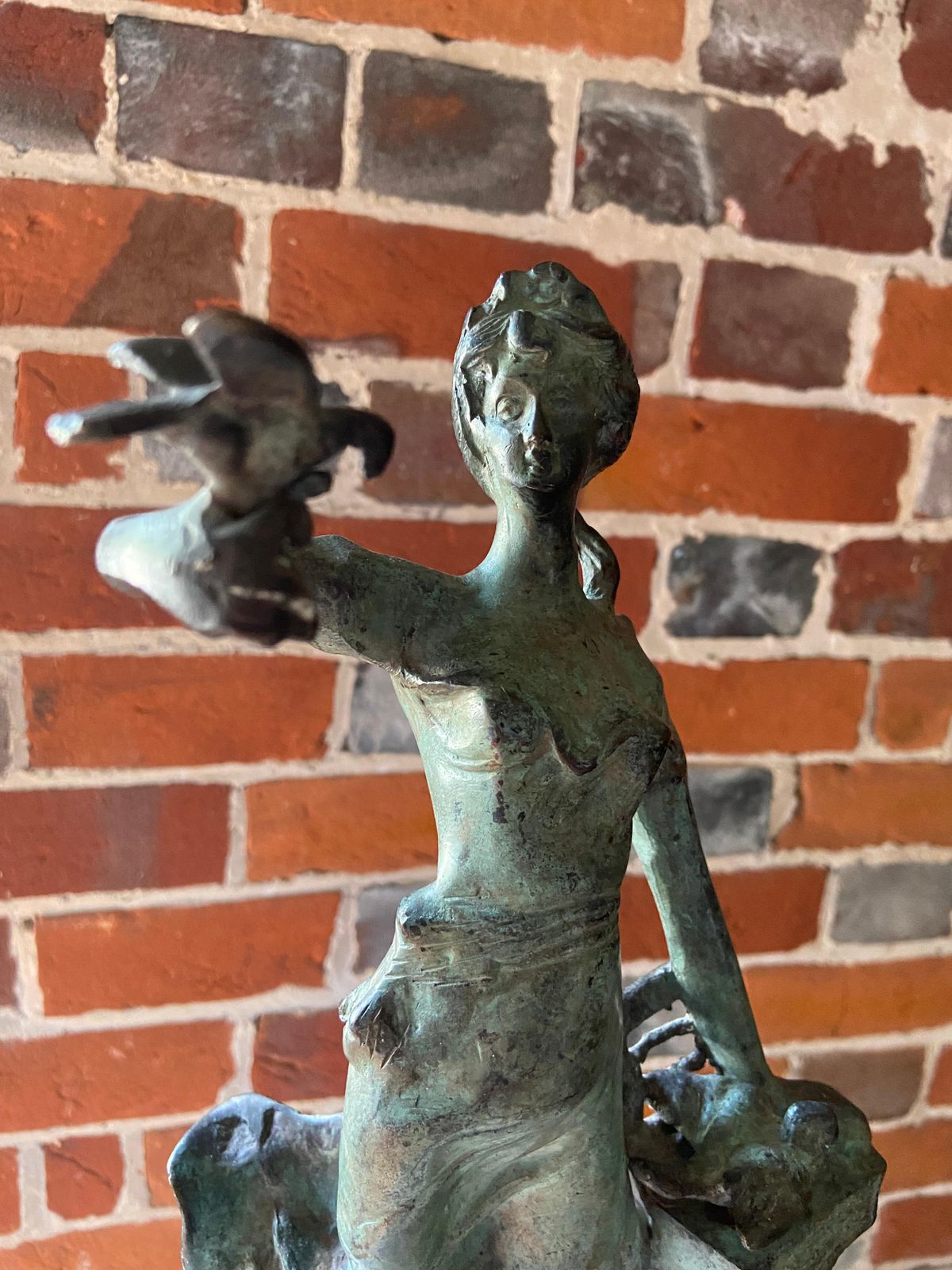 Mid Century Verdigris Bronze Figure Of A Girl Releasing Doves photo 850.0