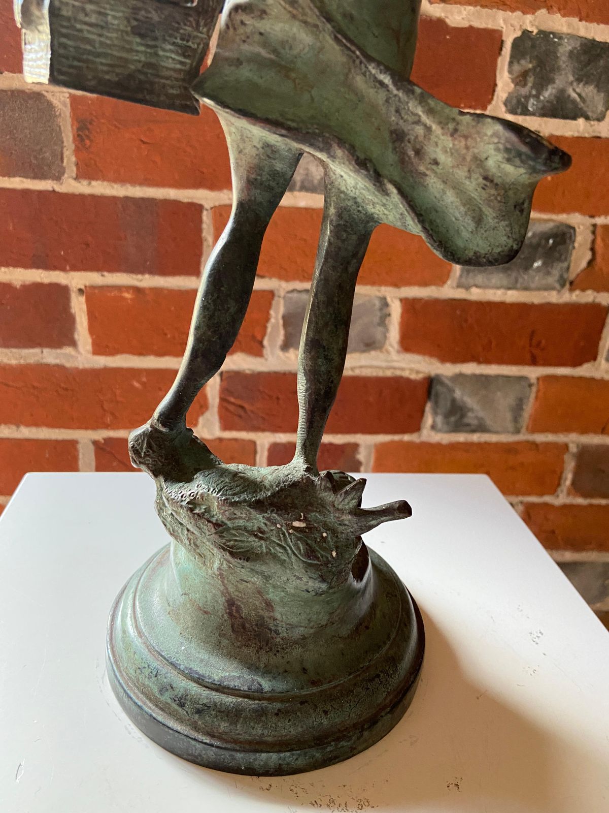 Mid Century Verdigris Bronze Figure Of A Girl Releasing Doves photo vinterior