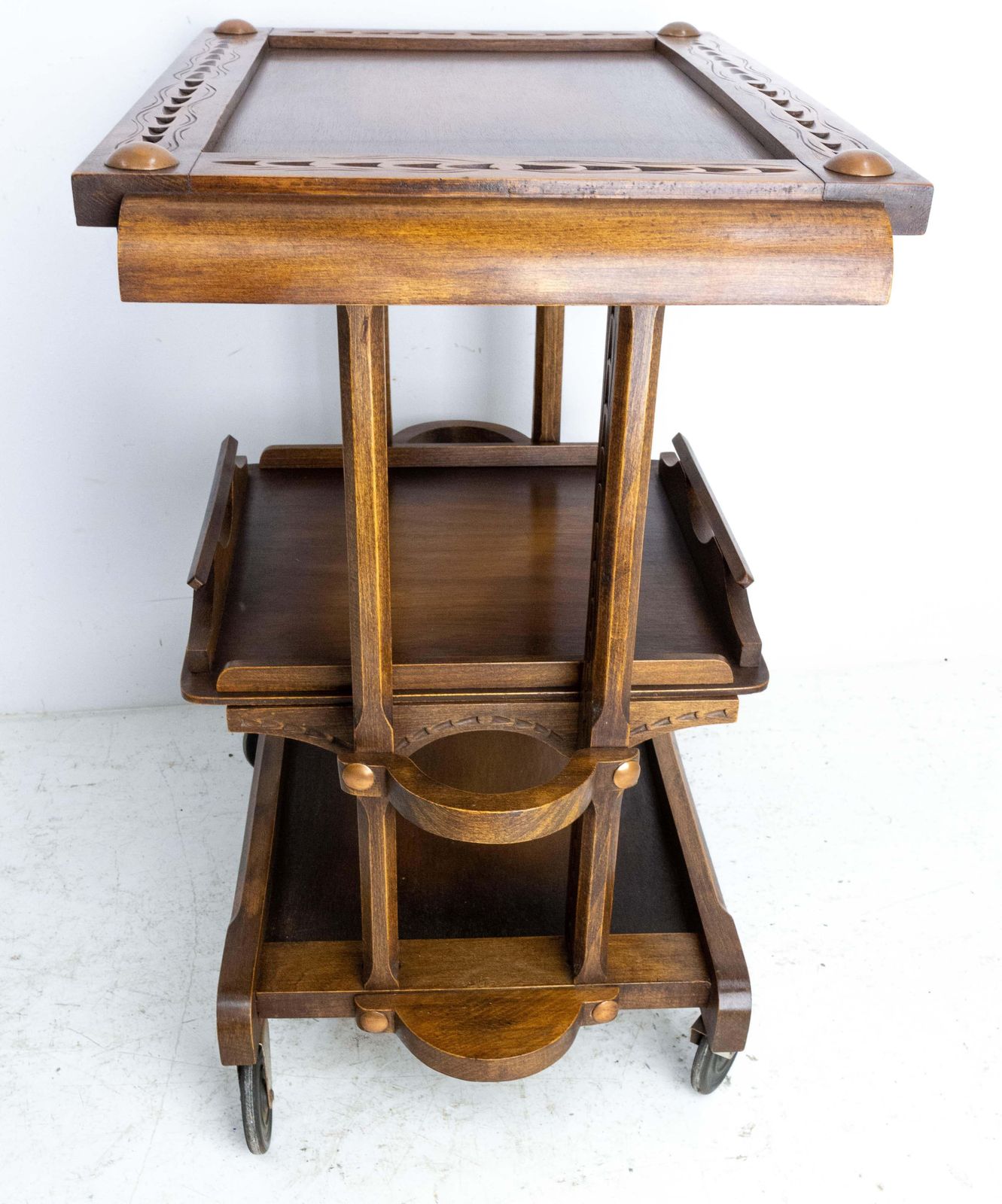 Poplar Cart Drinks Cocktail Table Trolley Three Trays On Wheels, France C. 1940 photo buy