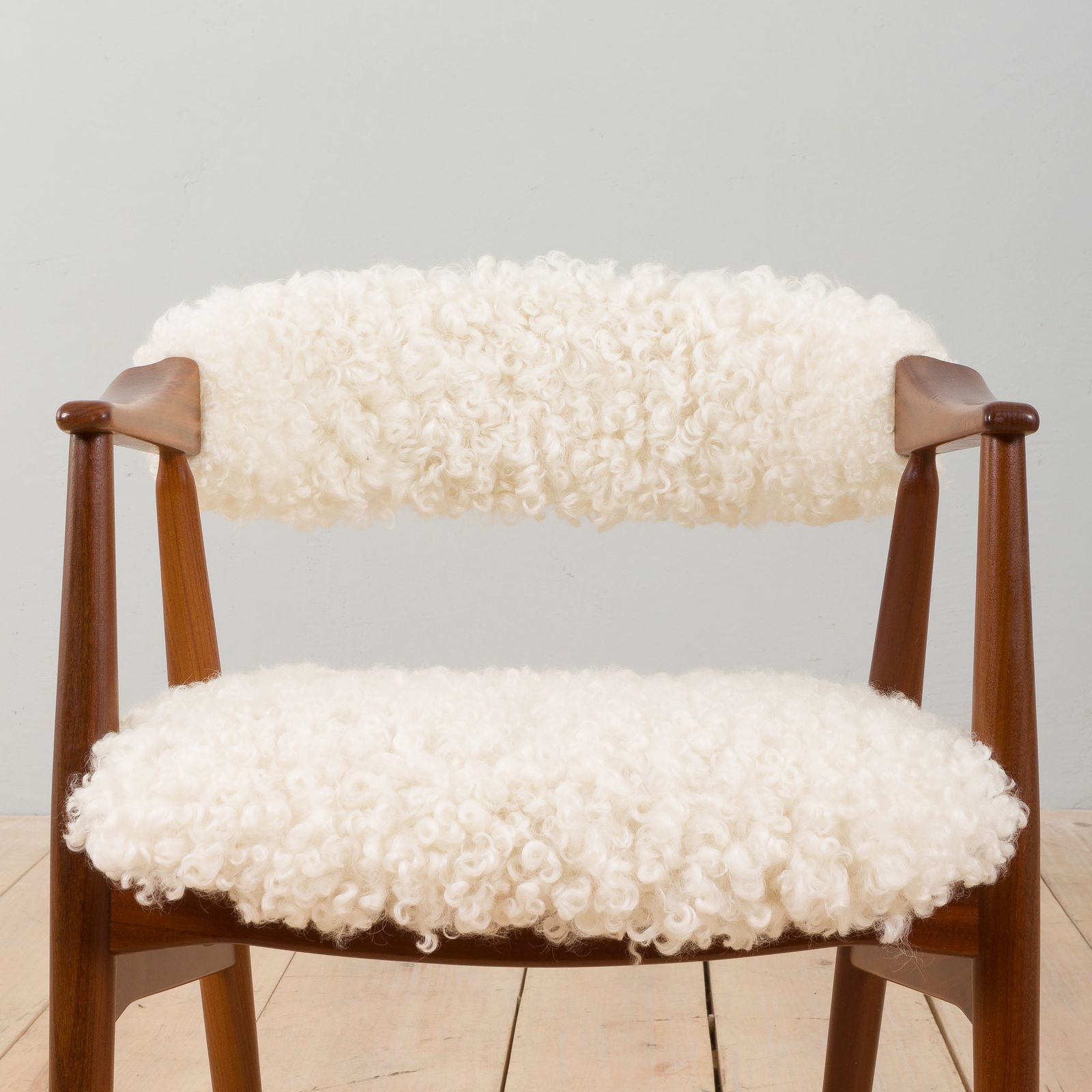 Th. Herlev, Farstrup Solid Teak Chair In Natural Sheepskin Upholstery, Denmark 1960s. photo buy