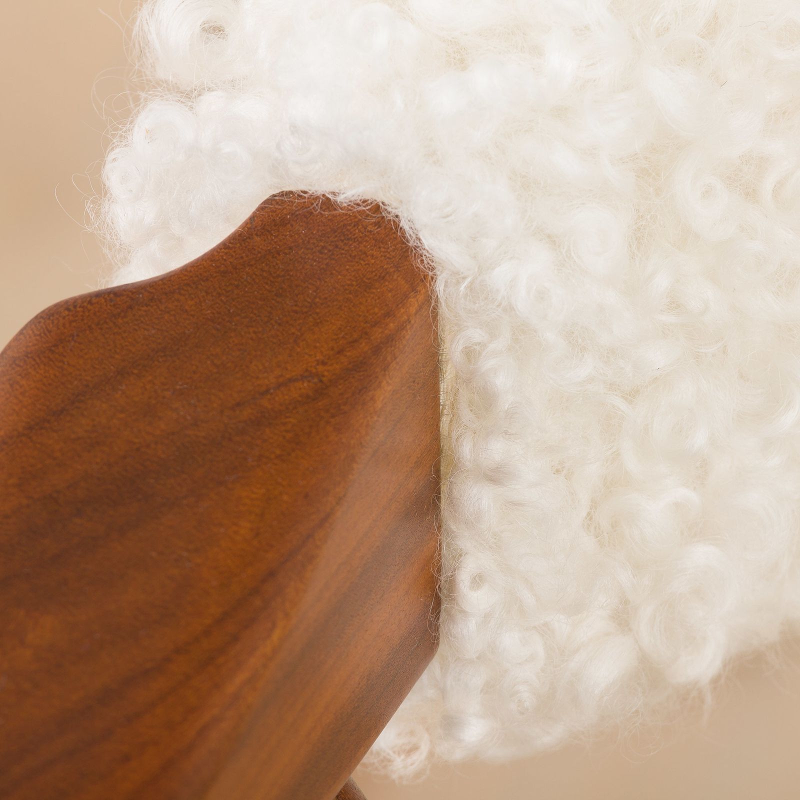 Furniture Th. Herlev, Farstrup Solid Teak Chair In Natural Sheepskin Upholstery, Denmark 1960s. photo