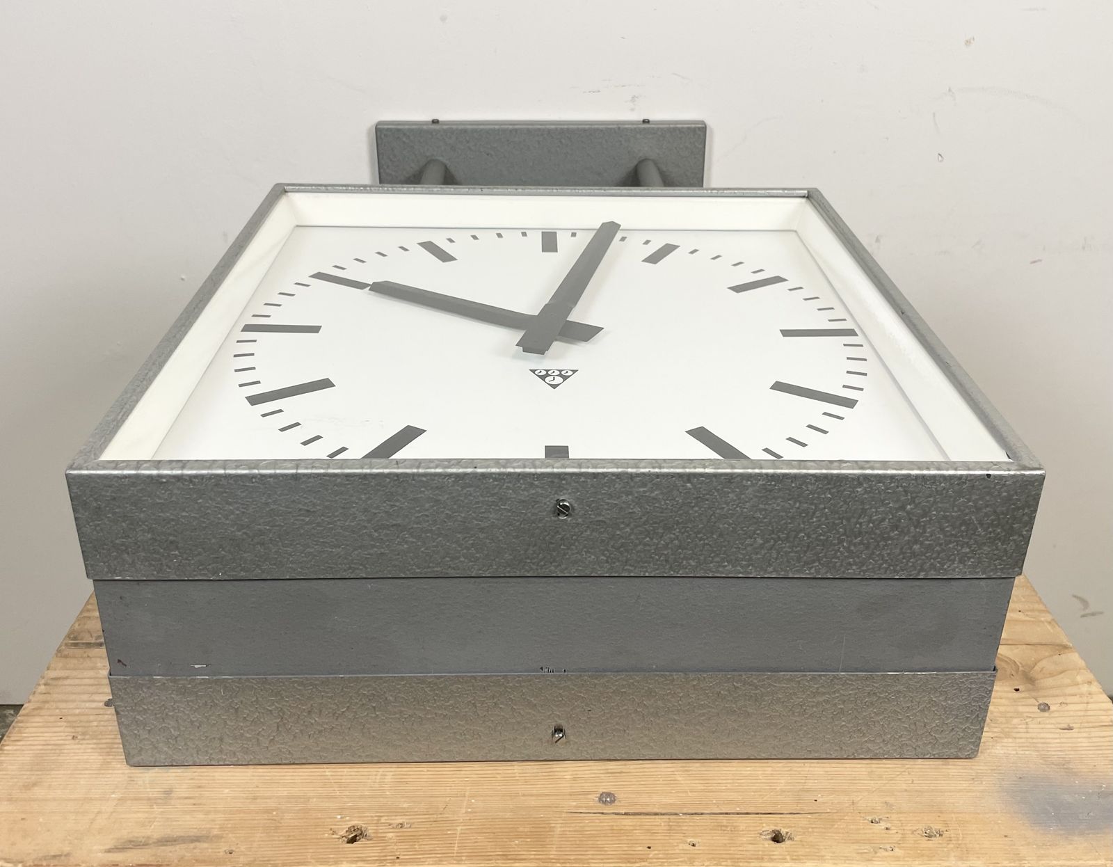 499.0 Large Square Industrial Double Sided Factory Clock From Pragotron, 1960s photo