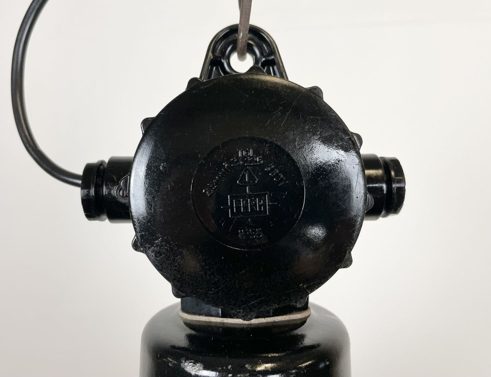 East German Black Enamel Factory Light By Lbd Veb Leuchtenbau Dresden, 1950s photo Lighting