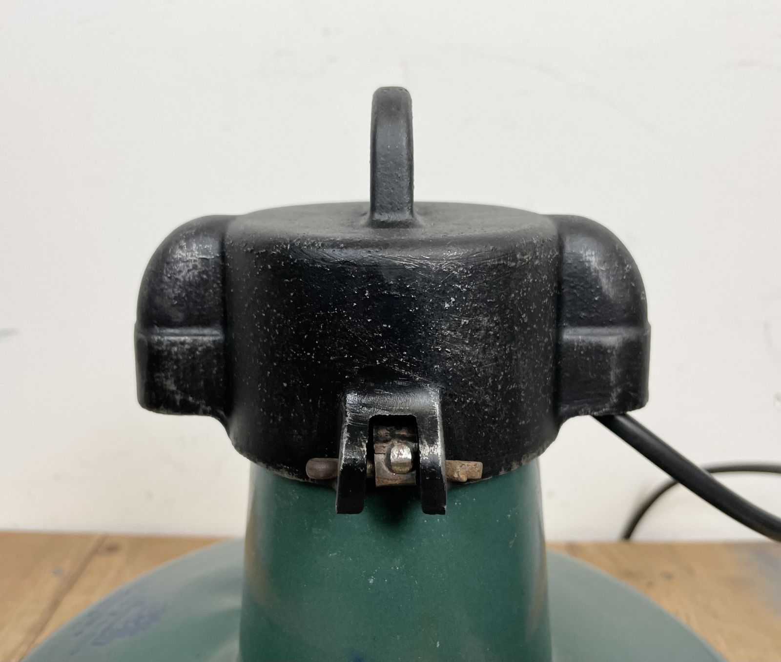 199.0 Industrial Green Enamel Factory Lamp With Cast Iron Top, 1960s, 6x photo
