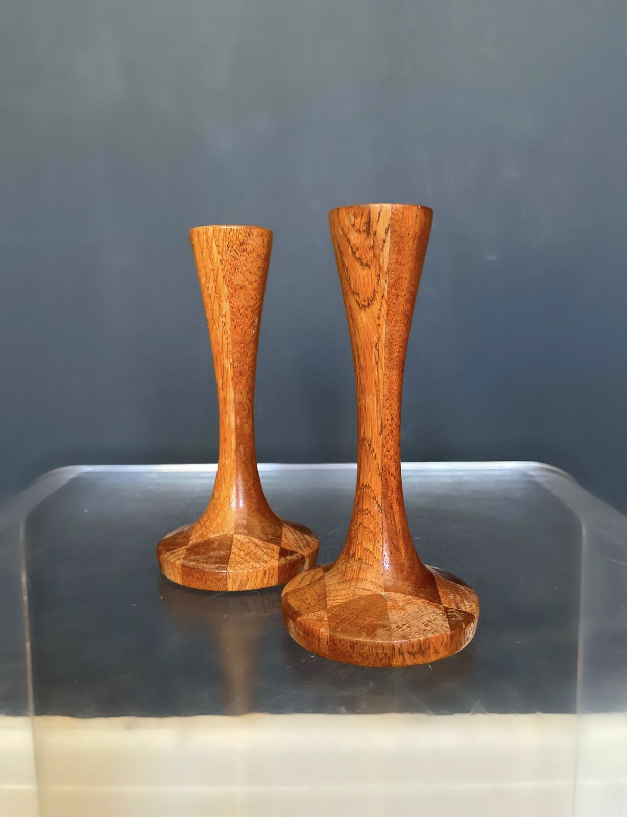 Teak And Rosewood Turned Wood Candlesticks By Maurice Bonami photo Home Decor