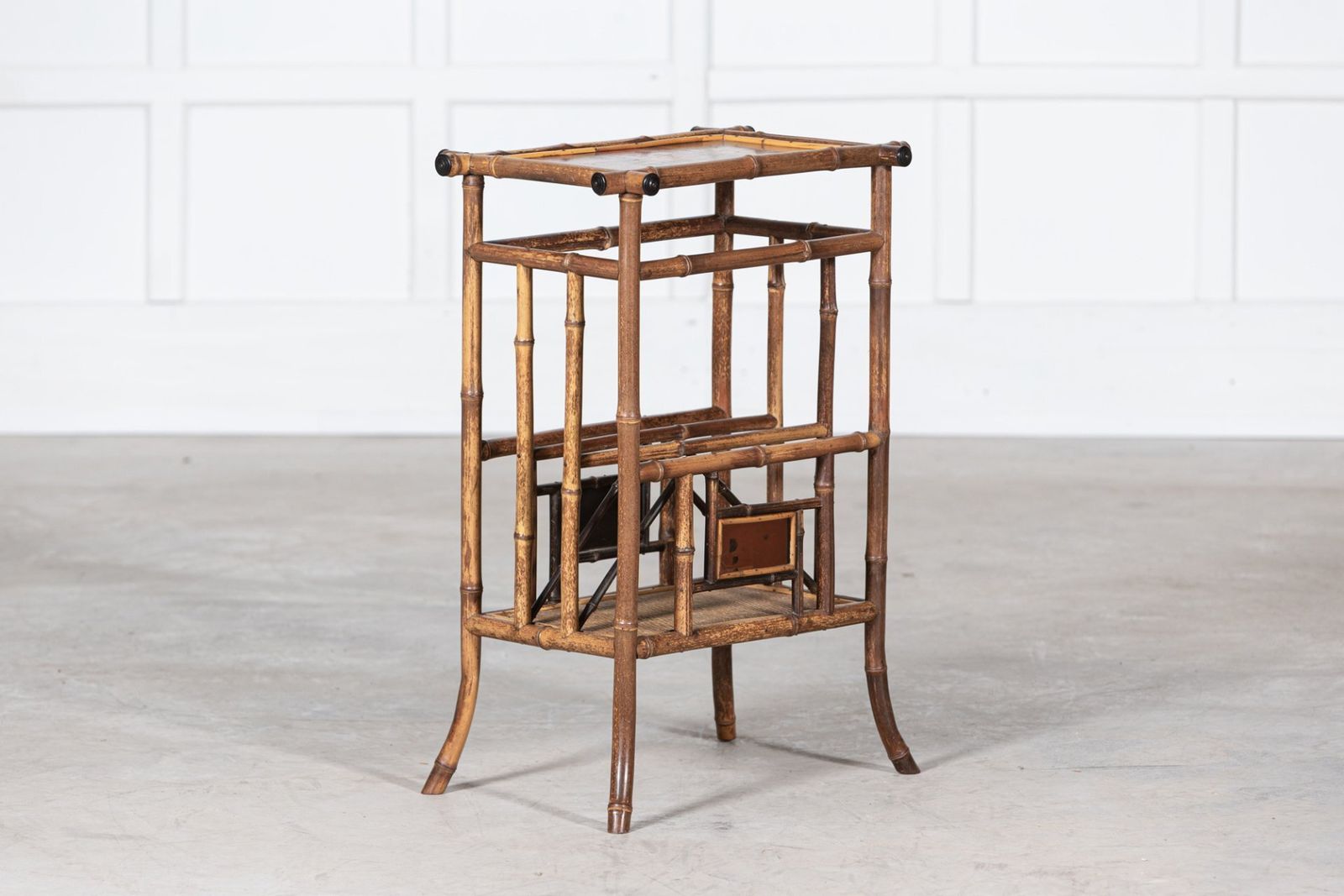 English 19thc Bamboo Side Table Magazine Rack photo for sale