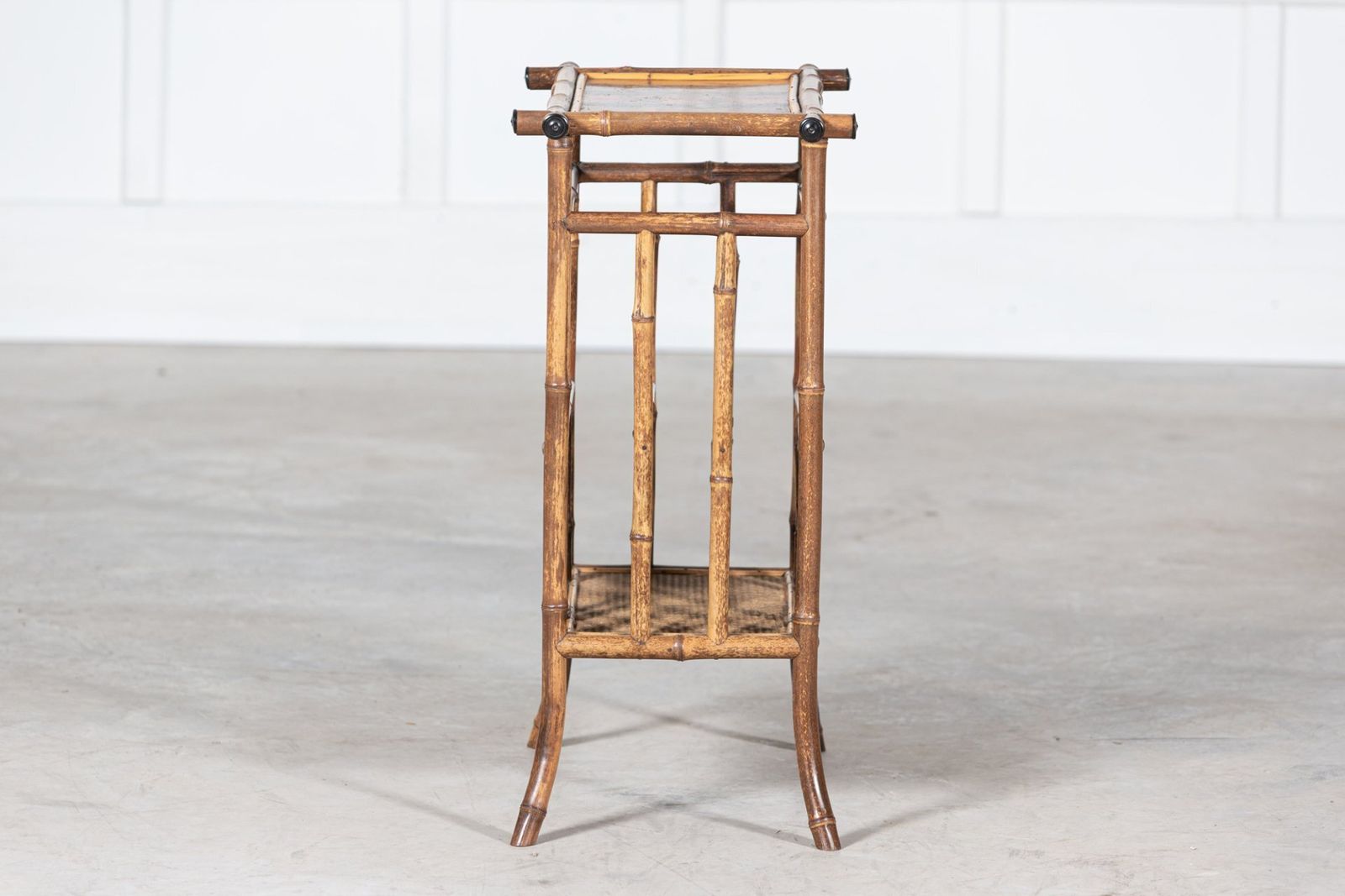 English 19thc Bamboo Side Table Magazine Rack photo vintage