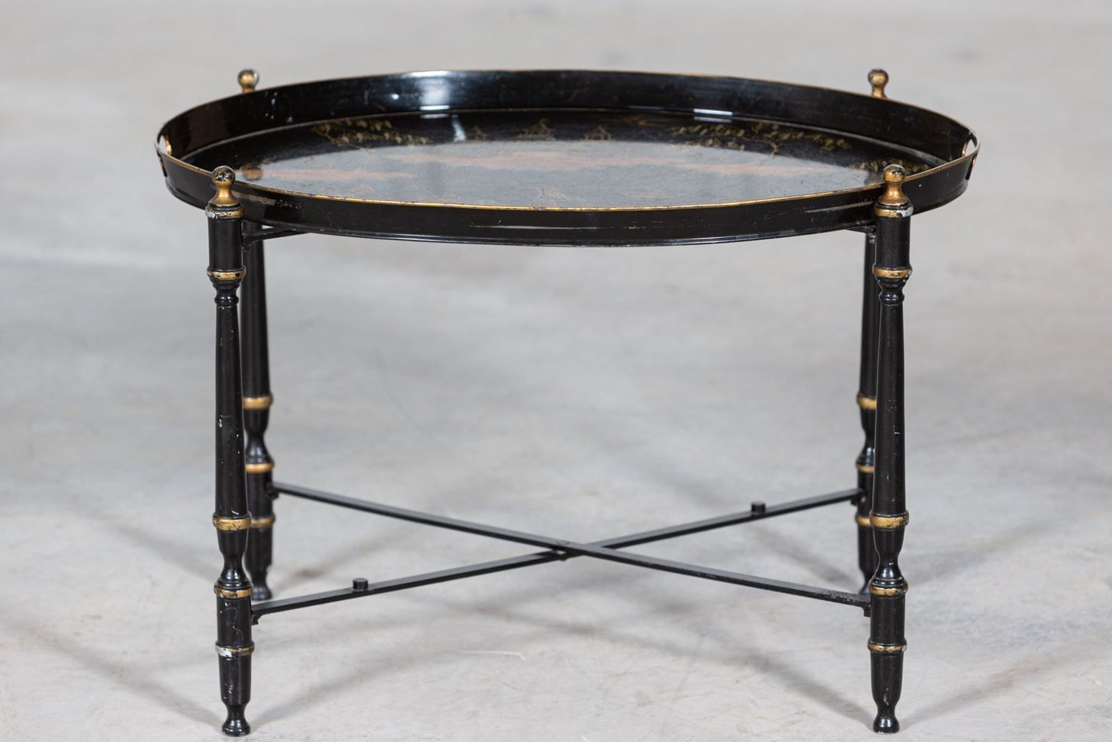 Mid Century Italian Chinoiserie Iron Tole Ware Tray Table photo for sale