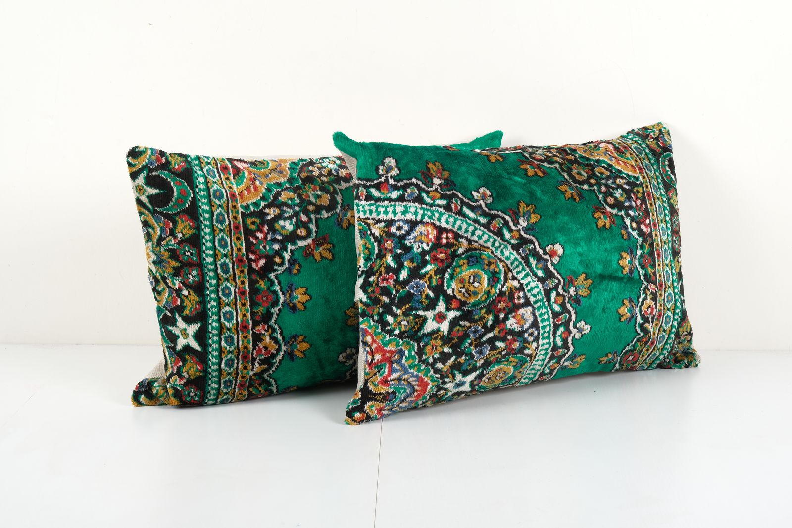 Pair Green Velvet Pillow Cover, Set Of Two Floral Lumbar Cushion Cover photo furniture