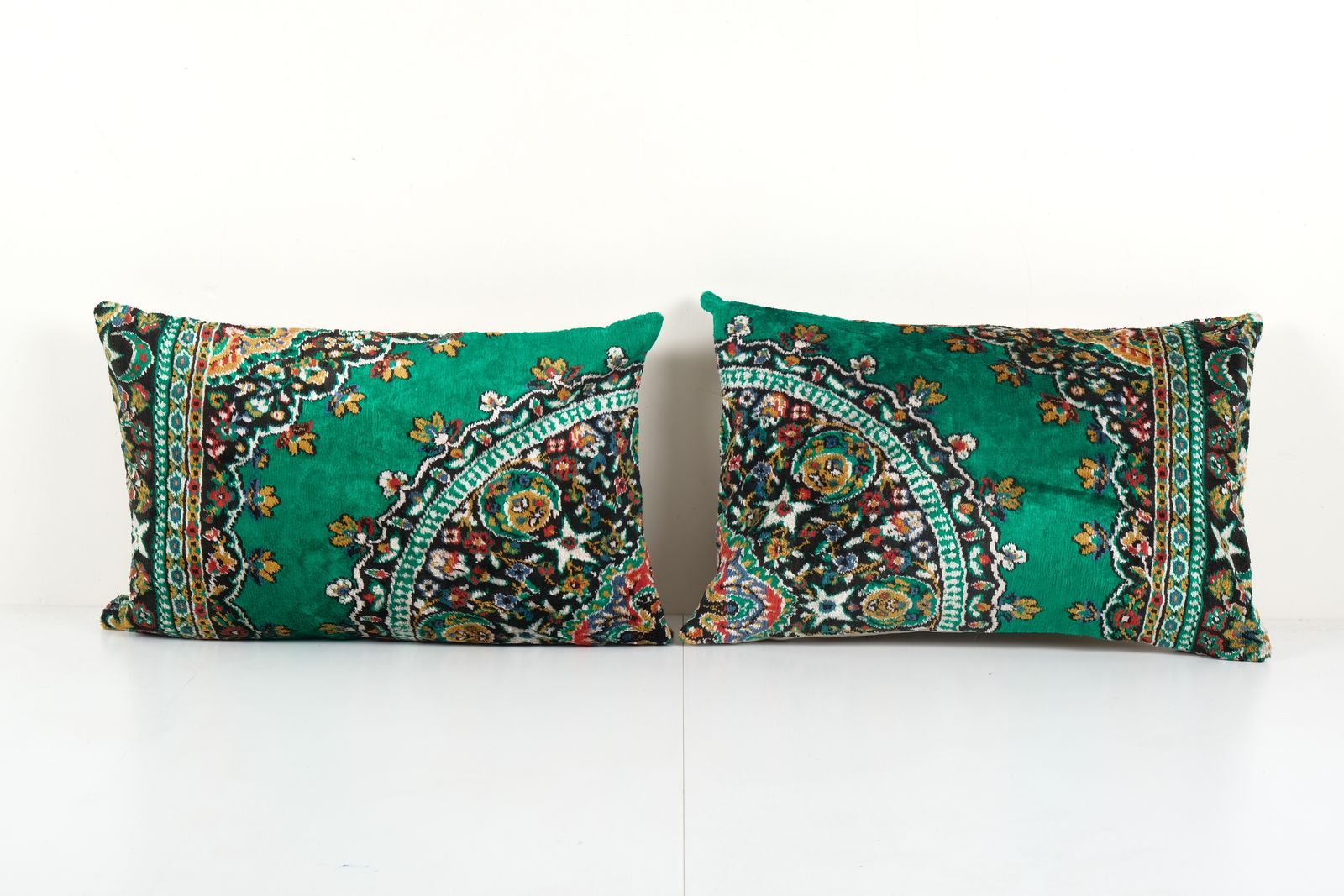 Pair Green Velvet Pillow Cover, Set Of Two Floral Lumbar Cushion Cover