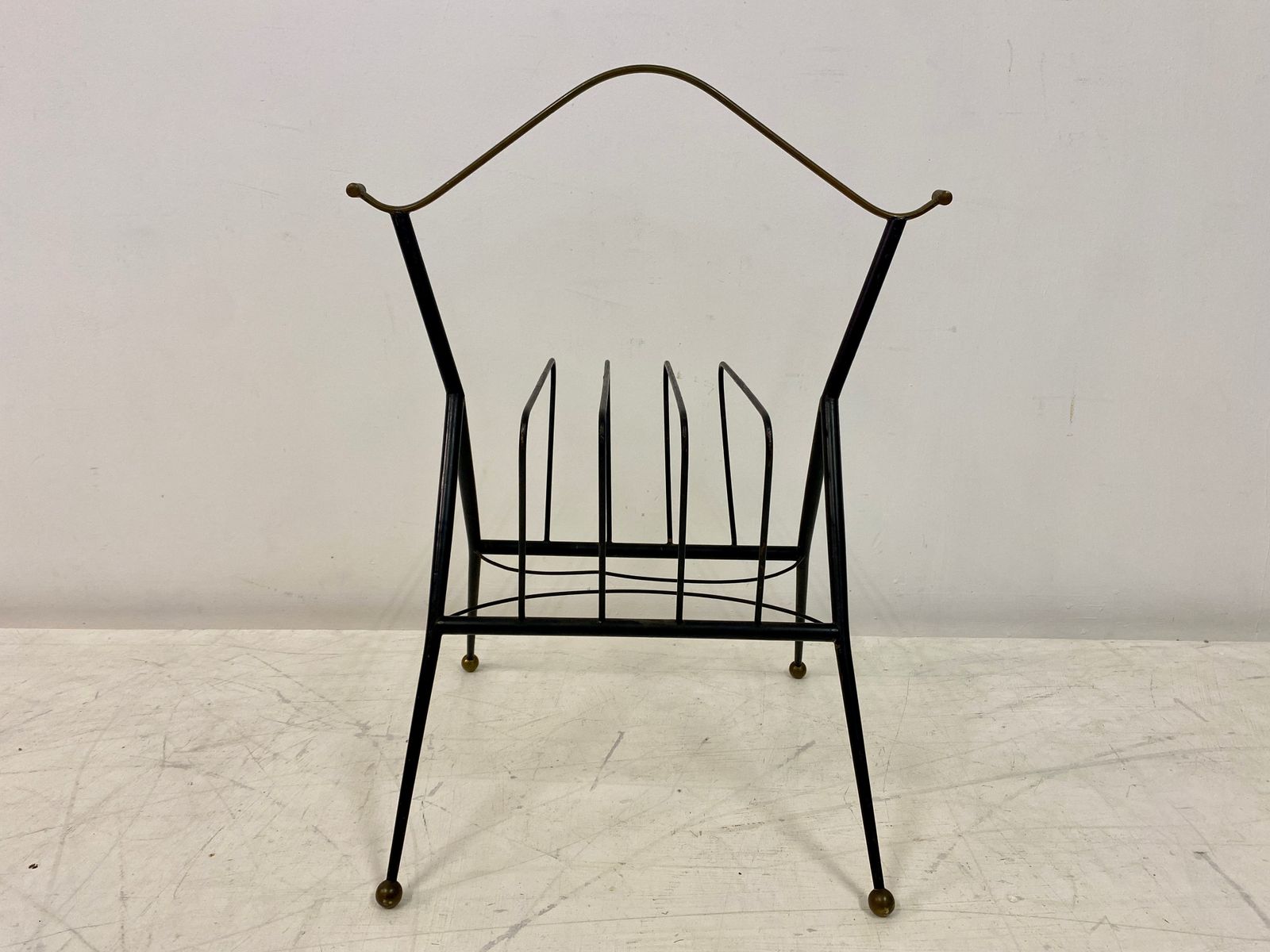 1960s Italian Black Metal And Brass Magazine Rack photo furniture