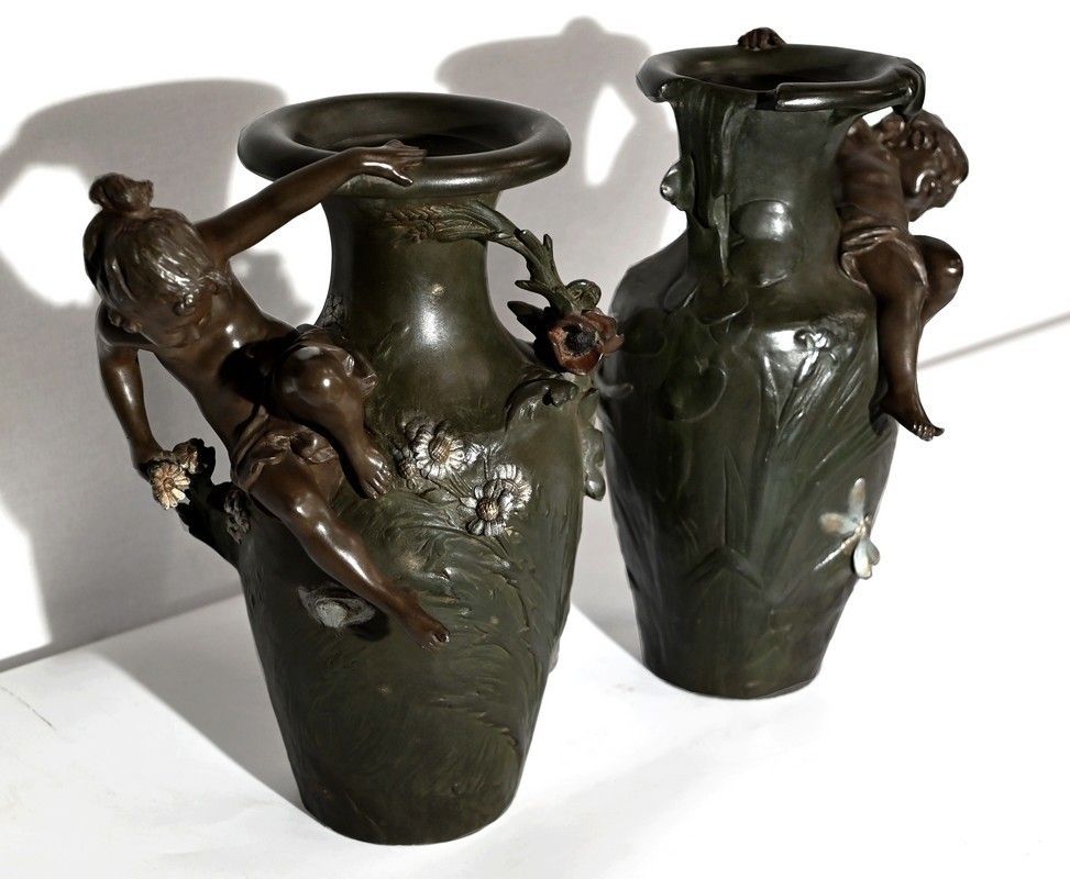 Pair Of Spelter Vases, A. Moreau – Late 19th Century photo furniture