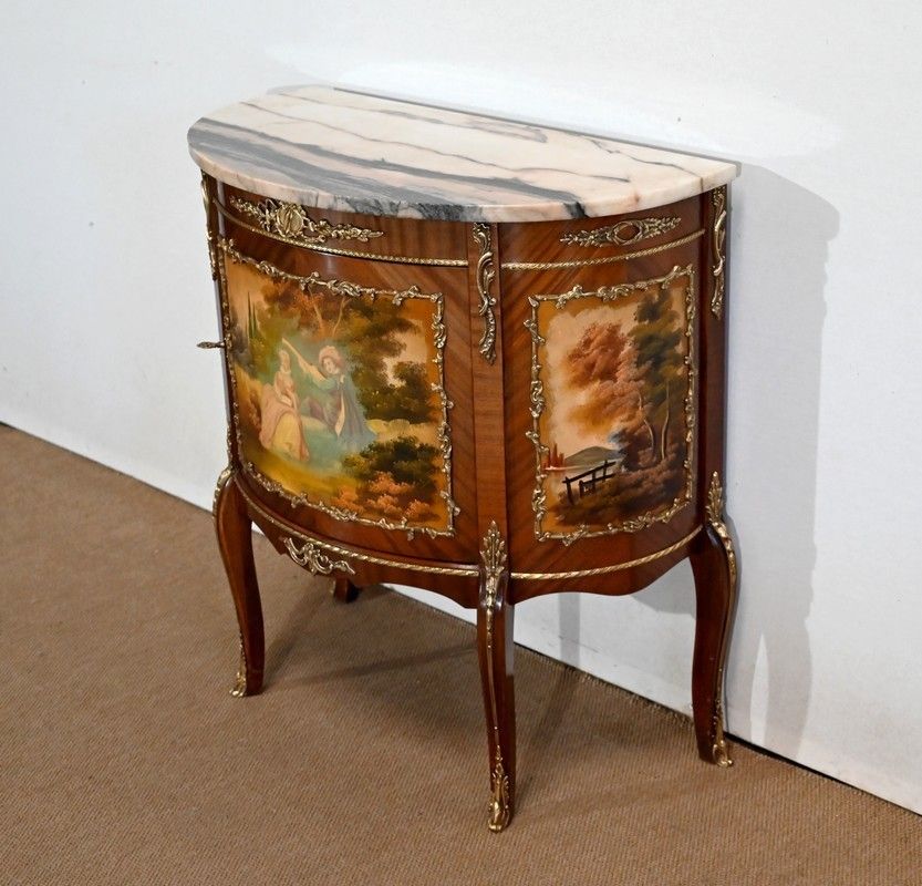 Mahogany Demi Lune Sideboard,Commode, Transition Louis XV / Louis XVI, 1st Part Of The 20th Century photo for sale