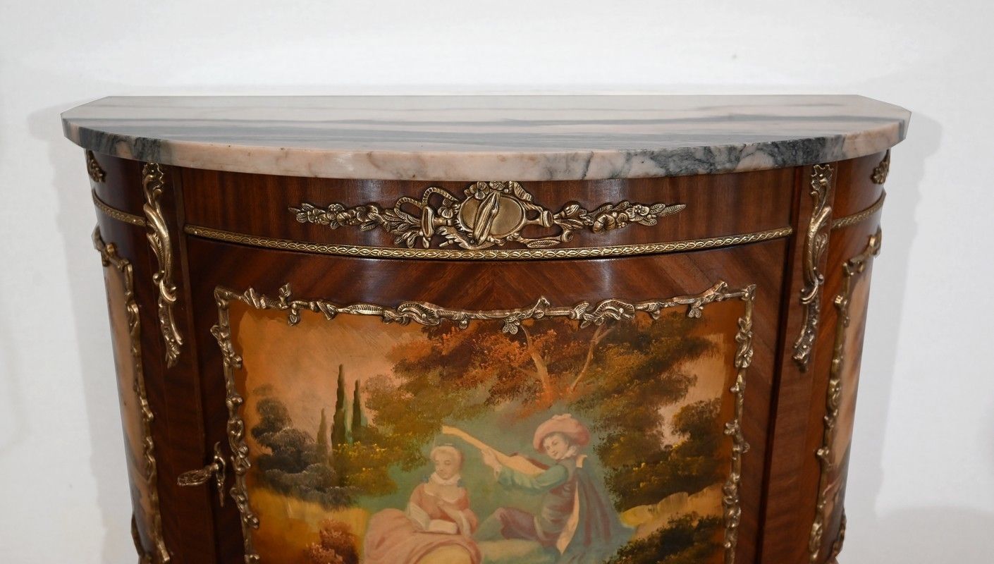 Mahogany Demi Lune Sideboard,Commode, Transition Louis XV / Louis XVI, 1st Part Of The 20th Century photo vinterior