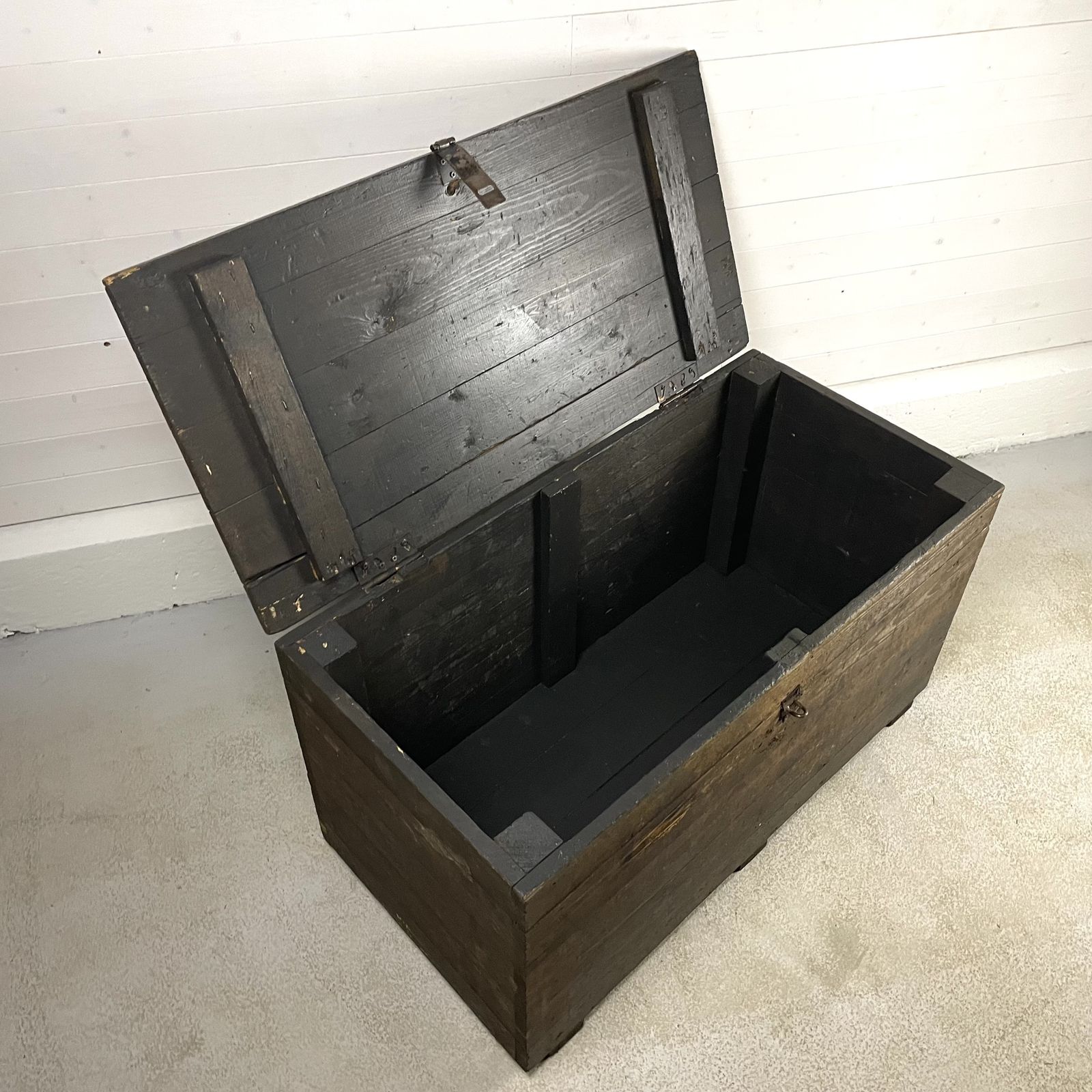 Vintage Industrial Wooden Tool Box Storage Chest From A Factory photo for sale
