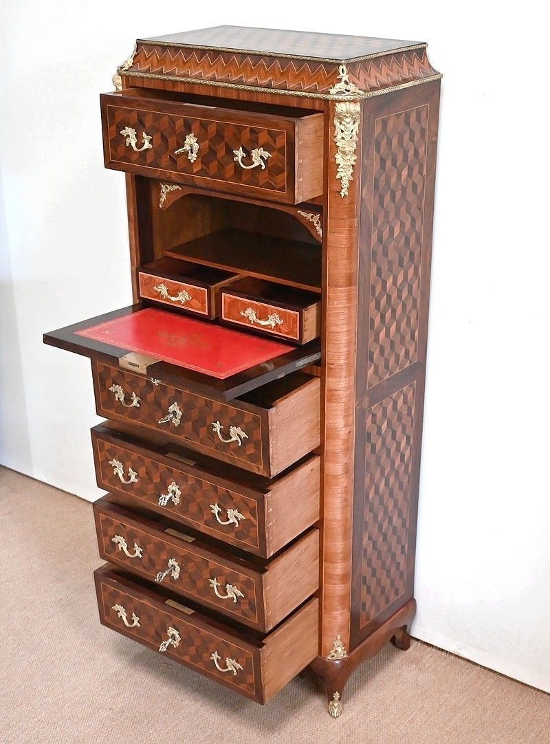 Semainier Secretaire In Precious Wood, Louis XV Style, Napoleon III Period   Mid 19th Century photo 6489.0
