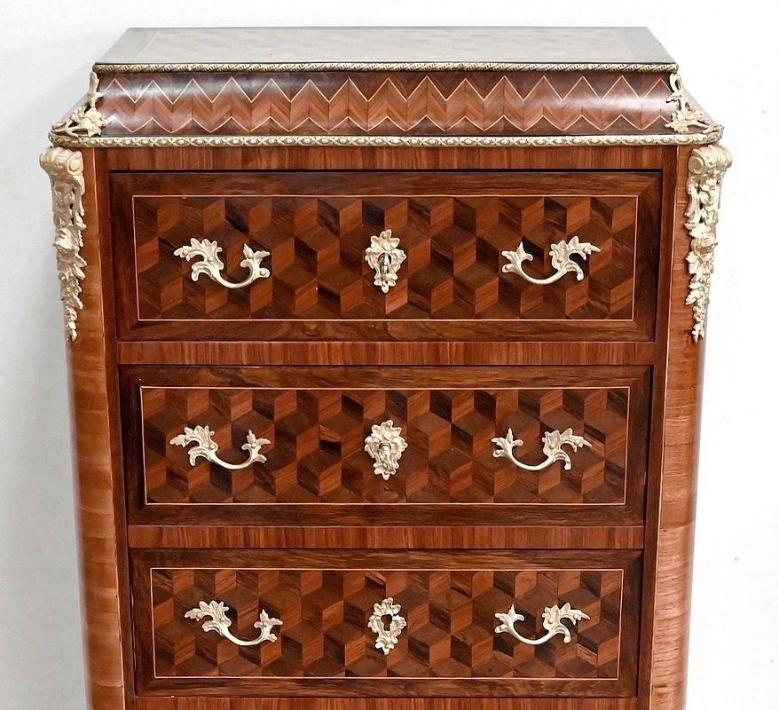 photo furniture Semainier Secretaire In Precious Wood, Louis XV Style, Napoleon III Period   Mid 19th Century