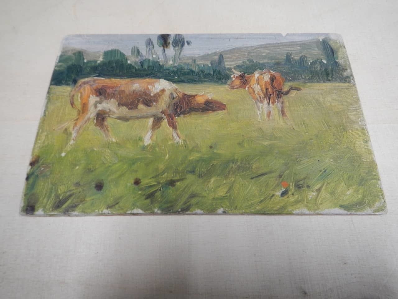 Oil Painting By Des Champs "Trees And Cow"