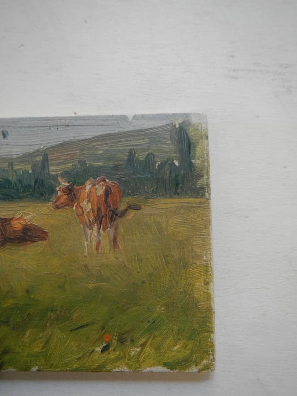 Oil Painting By Des Champs "Trees And Cow" photo vinterior